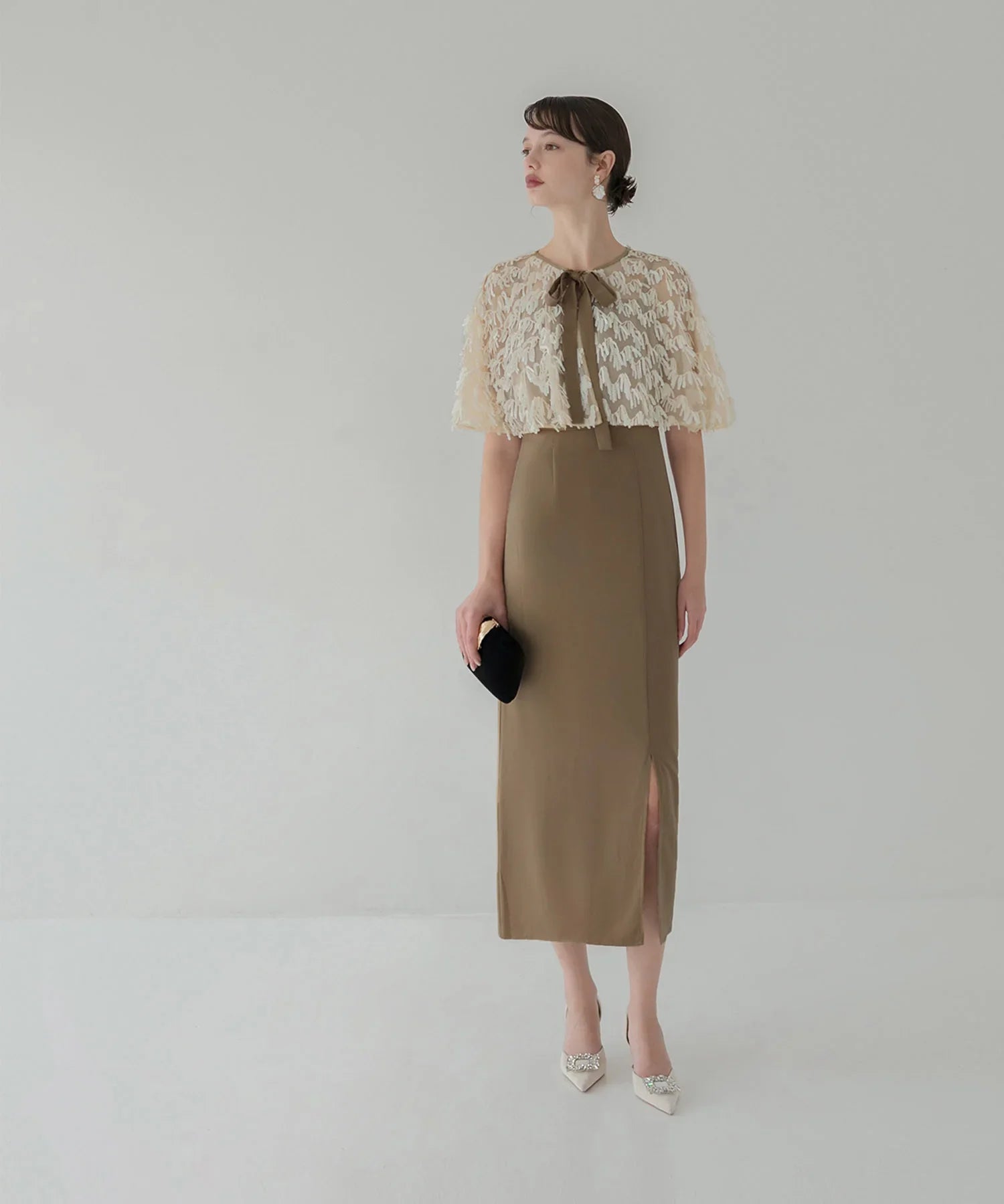 当日発送】スパンコールフリンジケープ Iラインワンピースドレス