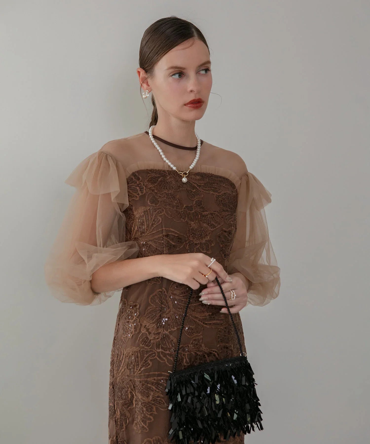 当日発送】フラワースパンコールシアーフリルスリーブIライン