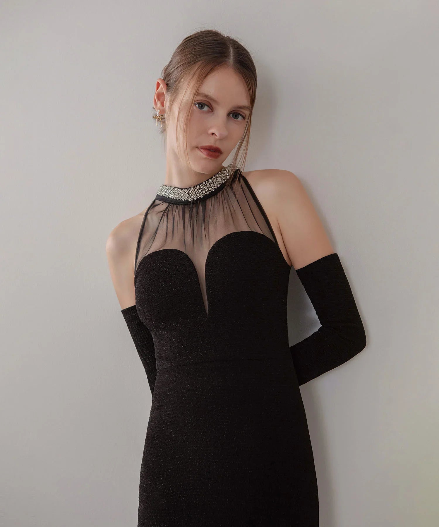 LEJA LUXE】2WAYシアーネックビジューデザインブラックマーメイド