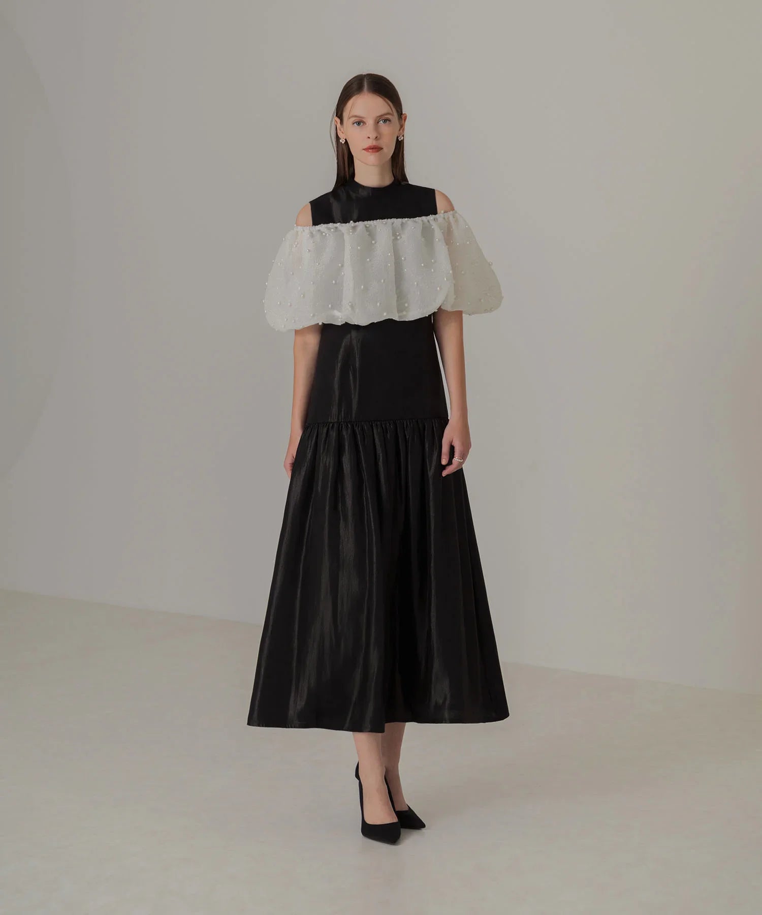 当日発送】パールラメボレロオフショルダーAライン/パーティードレス