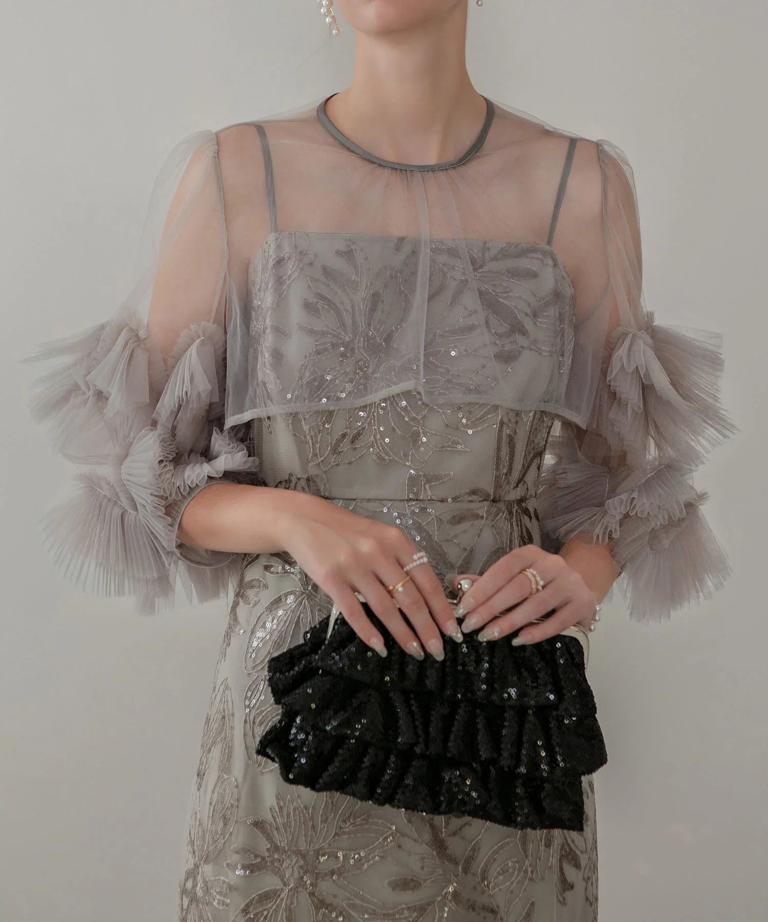 一部当日発送】フラワースパンコールチュールフリルスリーブIライン