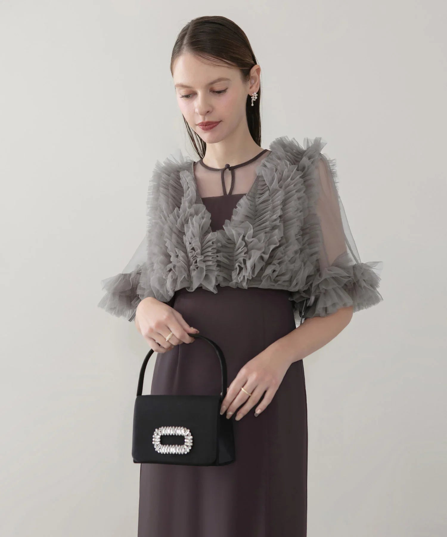 当日発送】チュールフリルビスチェIラインワンピースドレス