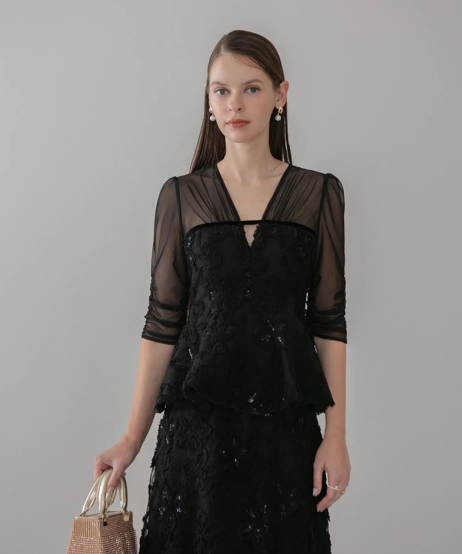 LEJA LUXE】フラワーレースペプラムセットアップドレス