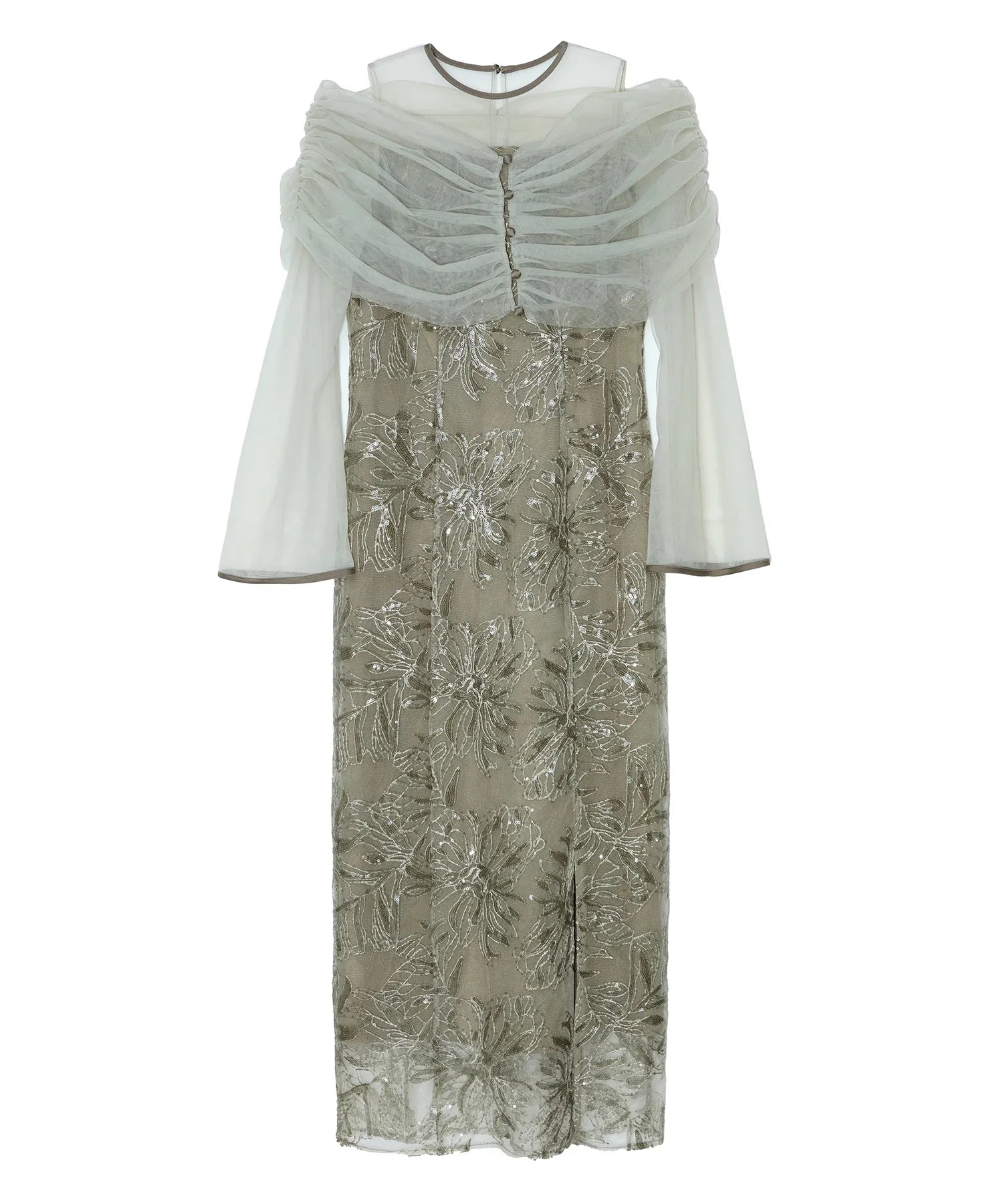 一部当日発送】チュールオフショルダー花柄Iラインドレス/パーティー