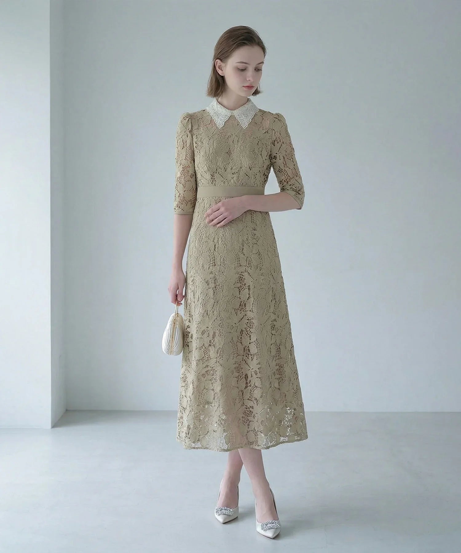 一部当日発送】花柄レースビジューカラーAラインワンピース結婚式ドレス