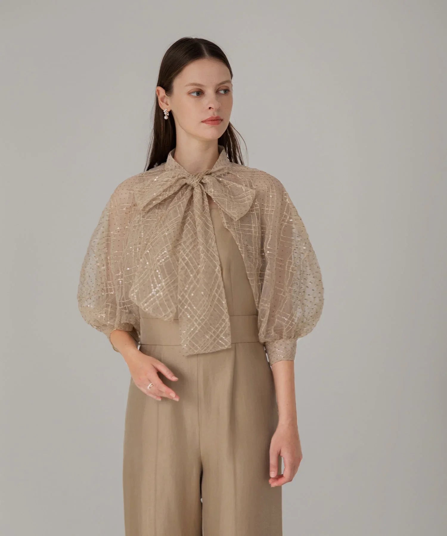 当日発送】ドットスパンコールリボンボレロオールインワンパンツ