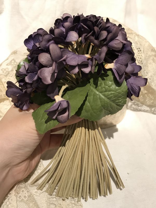 布花 スミレの花束 葉付き décoration・飾り
