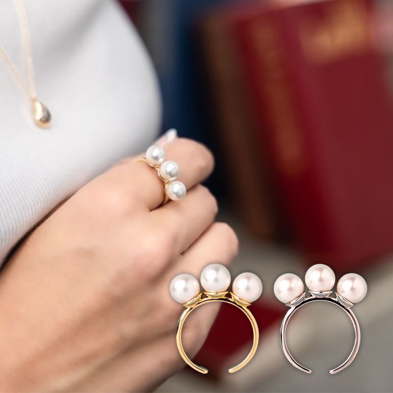 スリーパールリング（ゴールド/シルバー）フリーサイズ / オシャレを