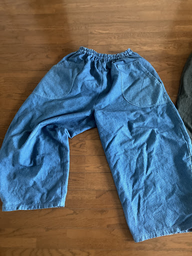 一本刺し子 バルーンパンツ/ブルー/三河木綿 刺し子織