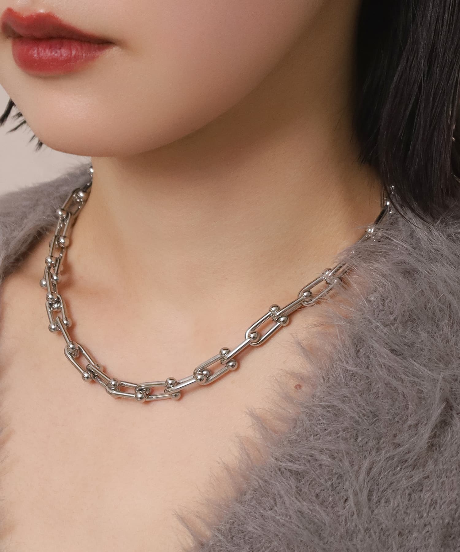 Moment”リンクホースシューチェーンネックレス/シルバー/サージカル