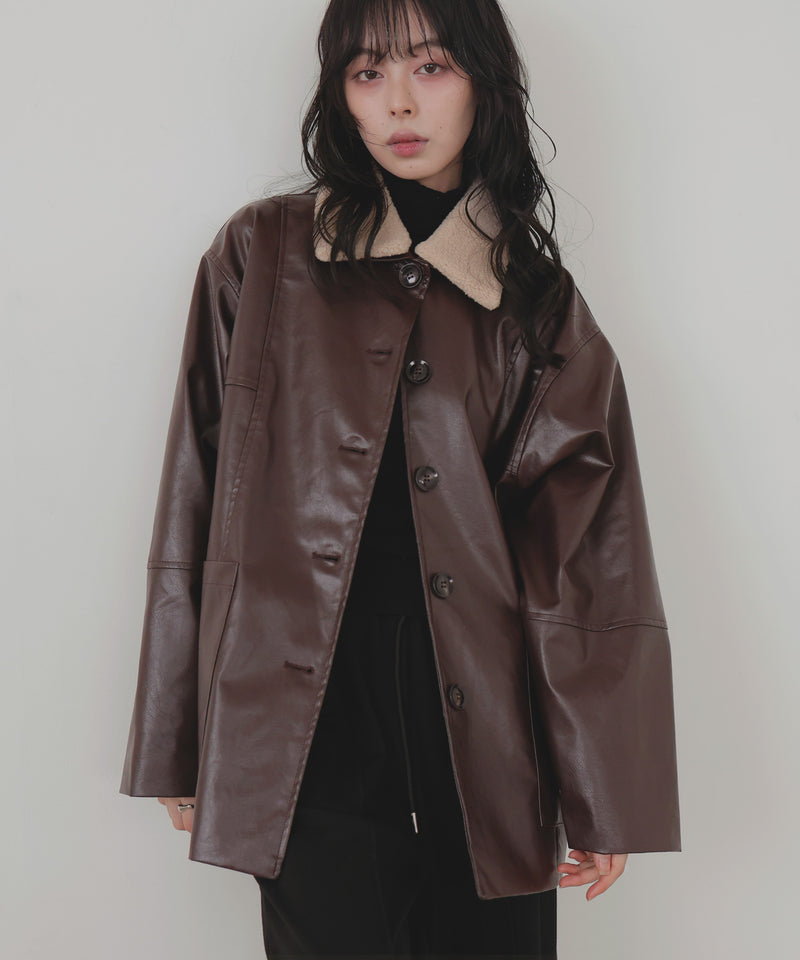 ボア襟フェイクレザーカバーオールジャケット – LIAN