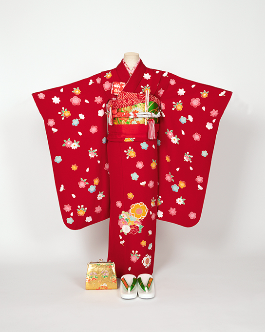 本四つ身正絹赤桜吹雪（比翼仕立） | 七五三 | wasou | 大切な1日を
