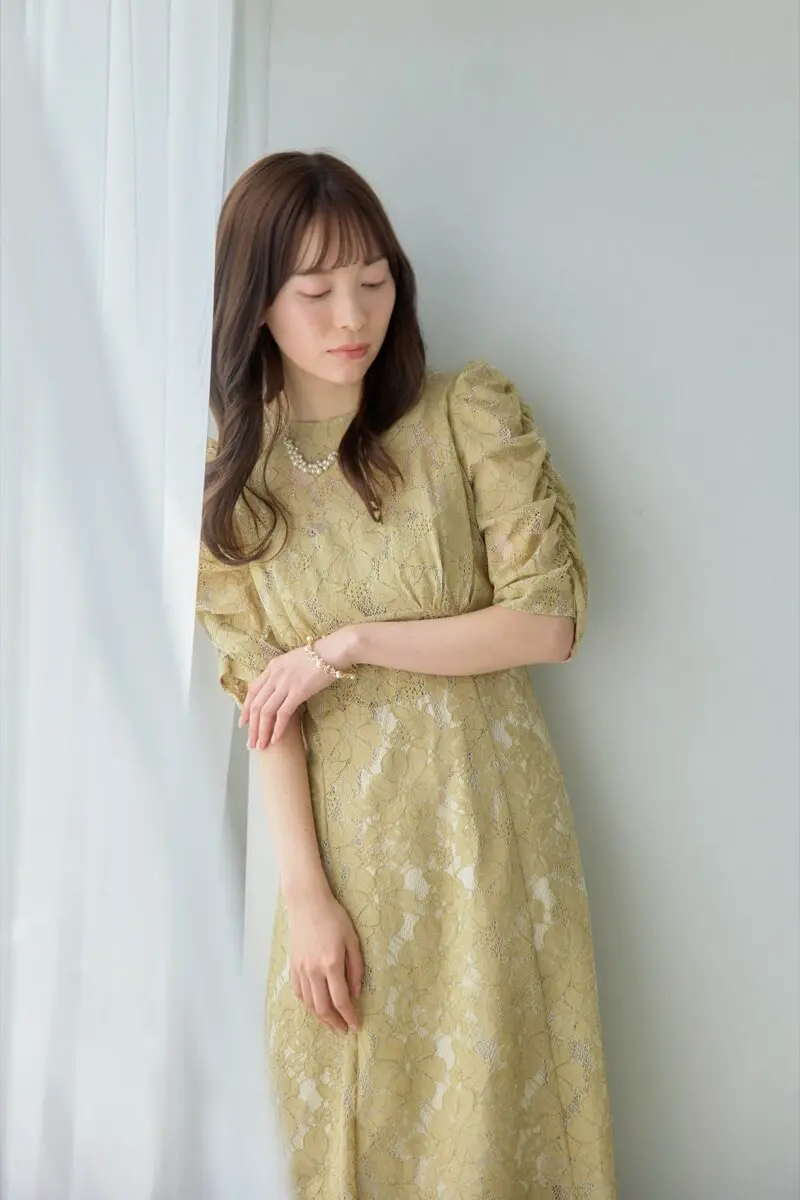 イエローの総レースダブルバックリボンドレス | Dorry doll | M | 結婚