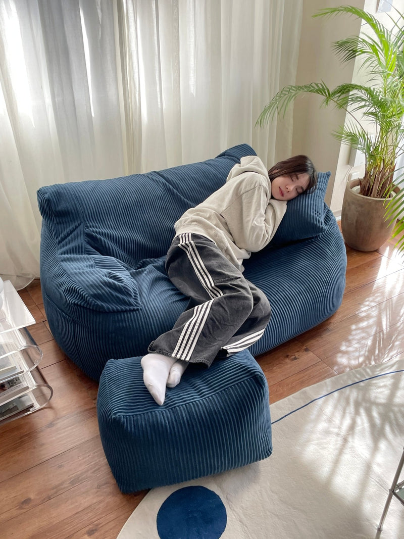 LOOSY HUGME 1人掛けビーズソファ NAVY ネイビー オットマン付き LOOSY