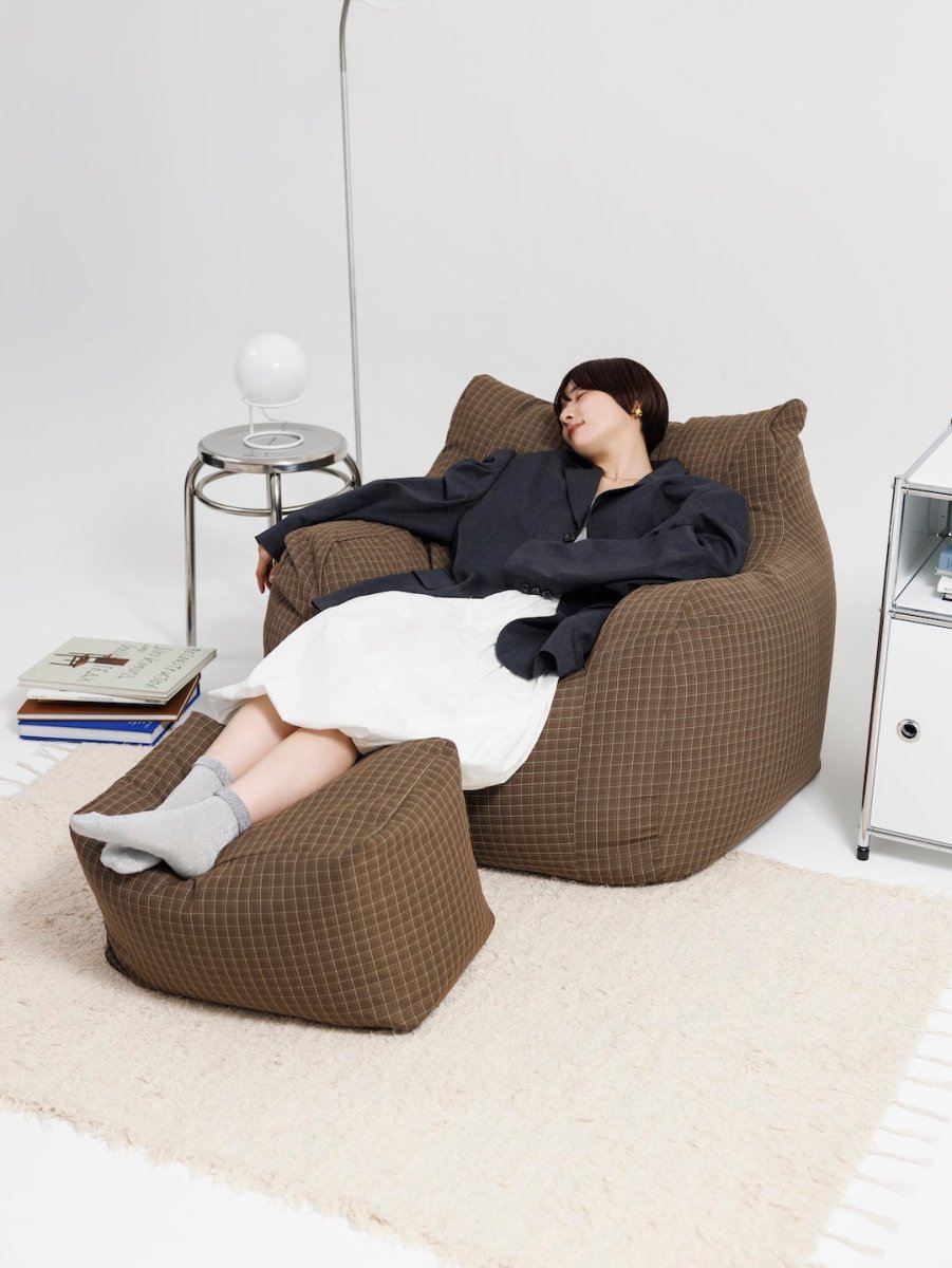 公式】LOOSY 1人掛けビーズソファ Brown Check｜1人用ソファ おしゃれ