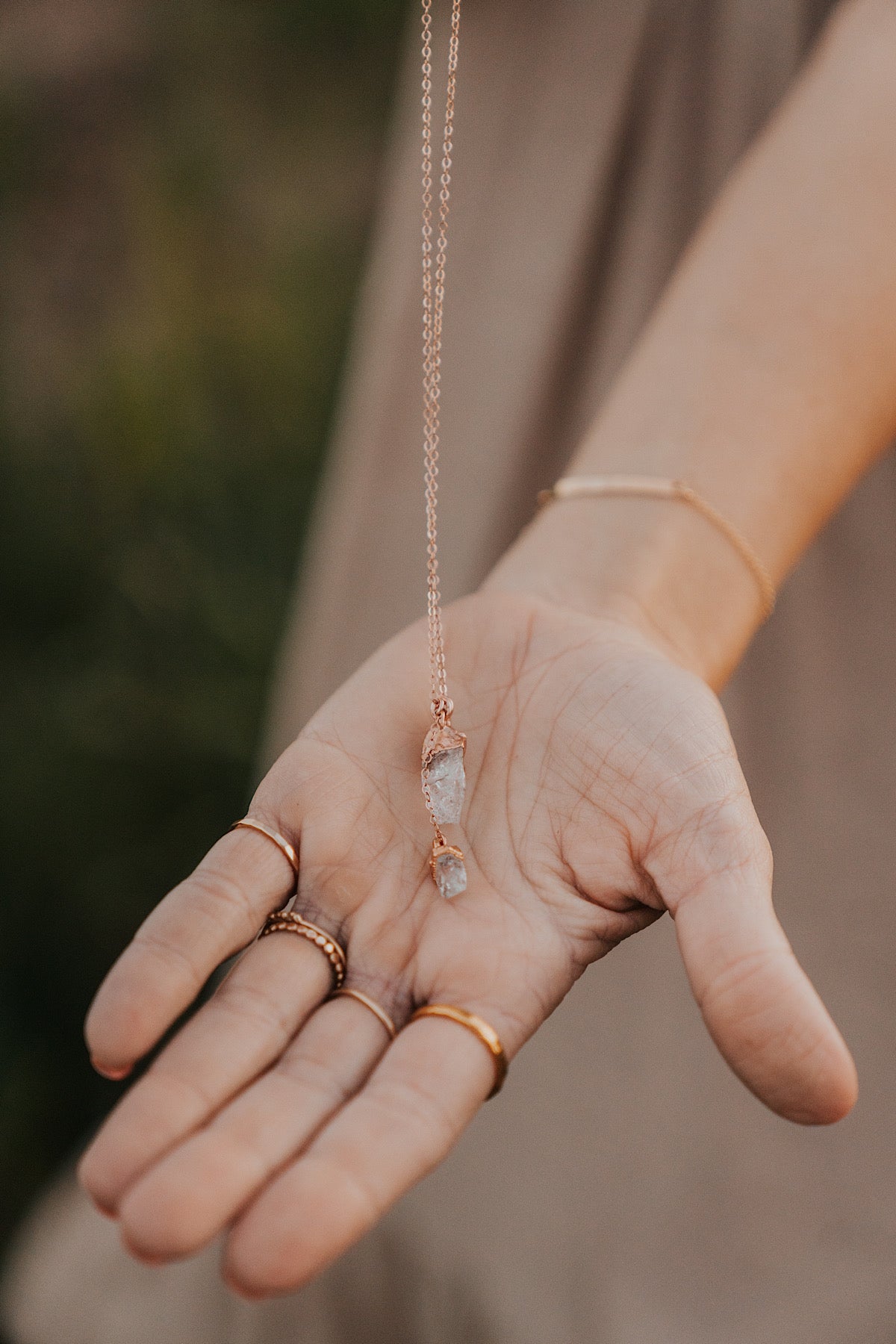 Quartz Crystal Dual Drop Necklace – April Birthstone – Little Sycamore