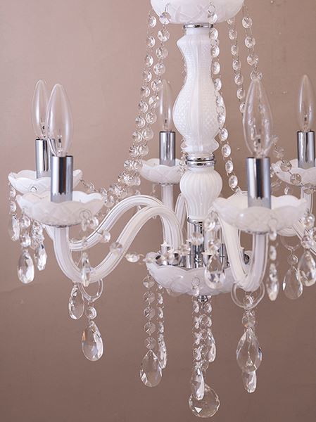 輸入家具 シャンデリア クリスタル ガラス ホワイト 白 6灯 クラシック