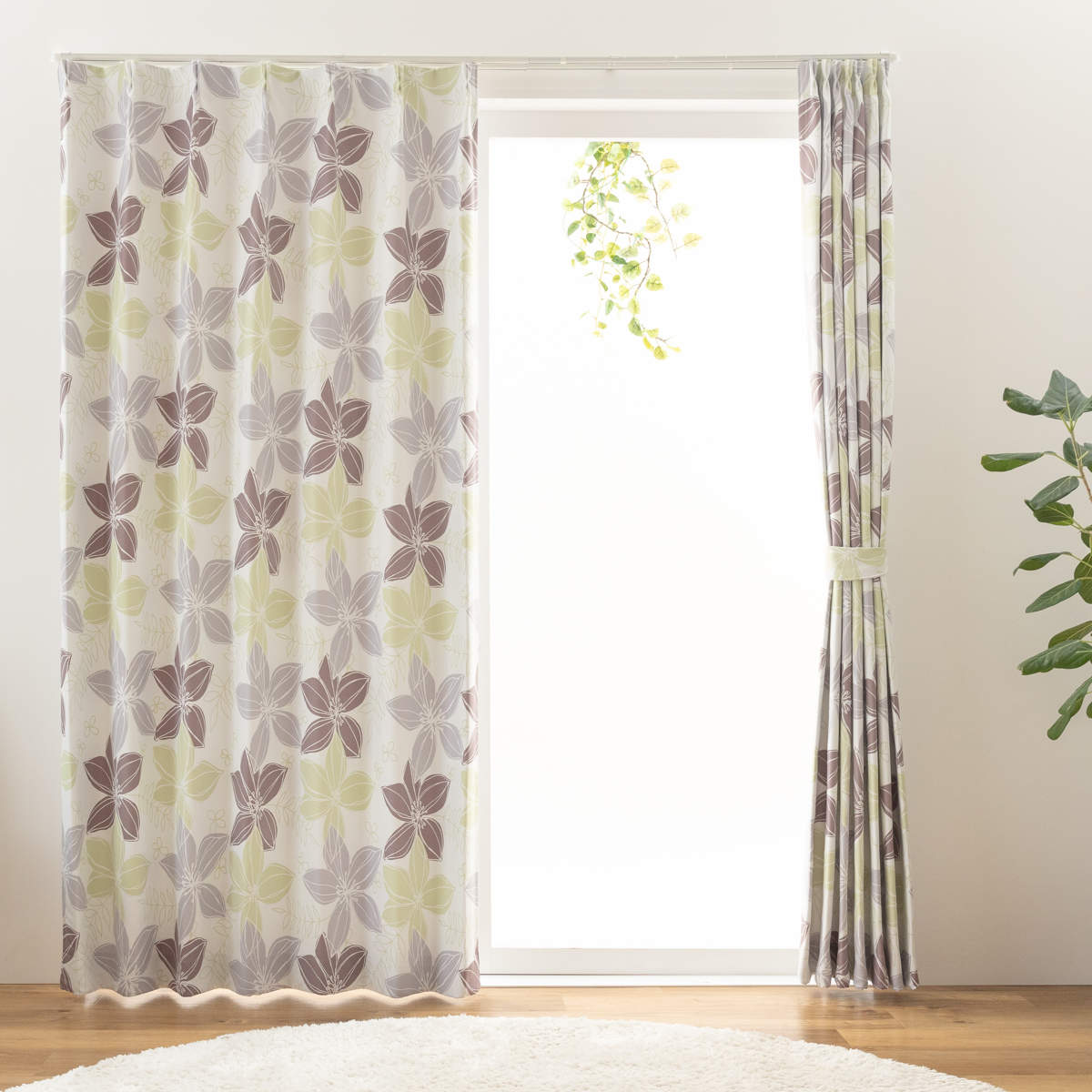 遮光カーテン 2級遮光 形状記憶 花柄 幅100cm×丈200cm 2枚組