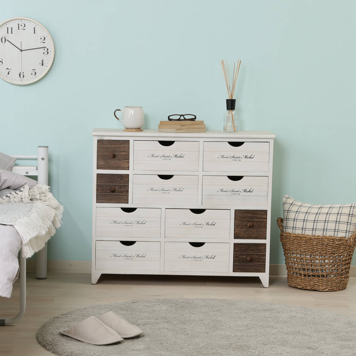 ワイドチェスト 幅84cm 3列4段 アンティーク調 （ 収納 棚 ワイド