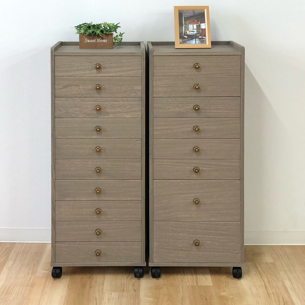 総桐チェスト 幅40cm 浅10段 キャスター付 A4収納 日本製 （ チェスト