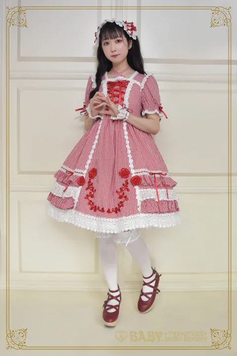 Gingham Check Creeping Rose Doll OP Set (2023) by Baby, the Stars