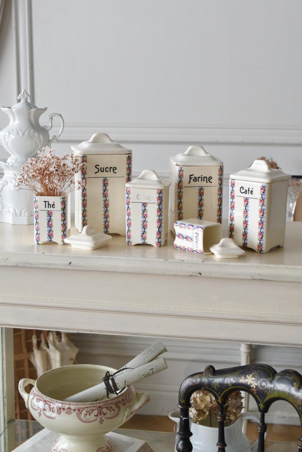 フランスアンティーク雑貨 キャニスター6点セット アンティーク陶器