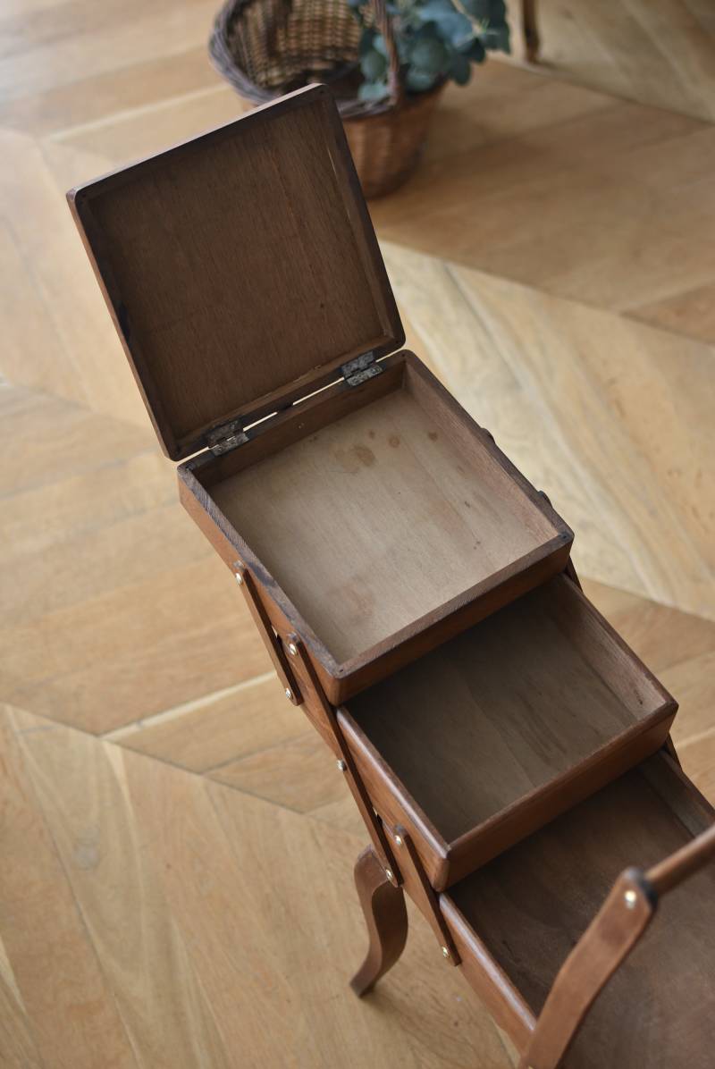 猫脚ソーイングボックス.16 フランスヴィンテージ家具 収納家具 裁縫箱