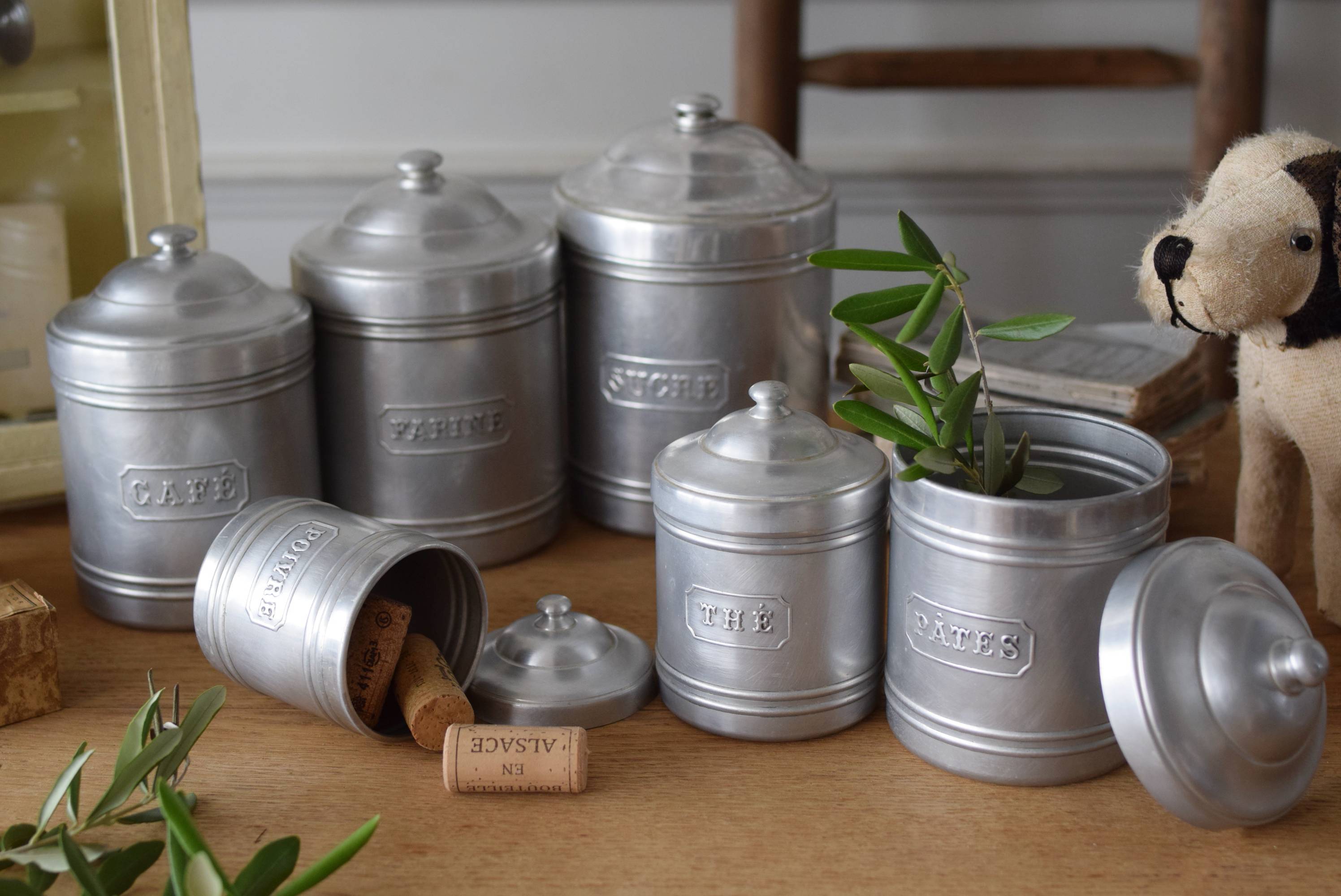 アルミキャニスター6点セット アンティーク雑貨 キッチン雑貨 フランス