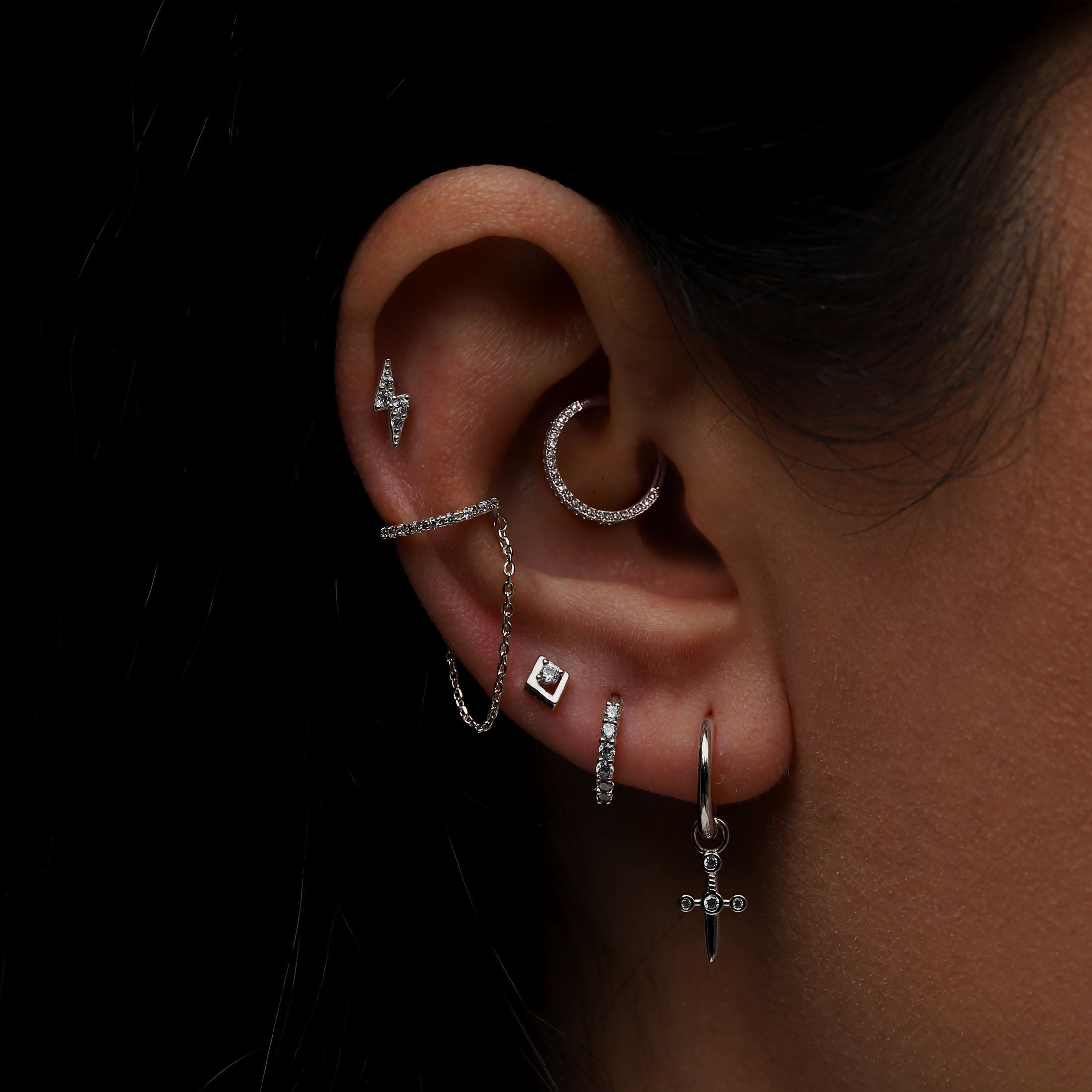 Haze Gemstone Helix Daith & Conch Hoop Piercing - Titanium