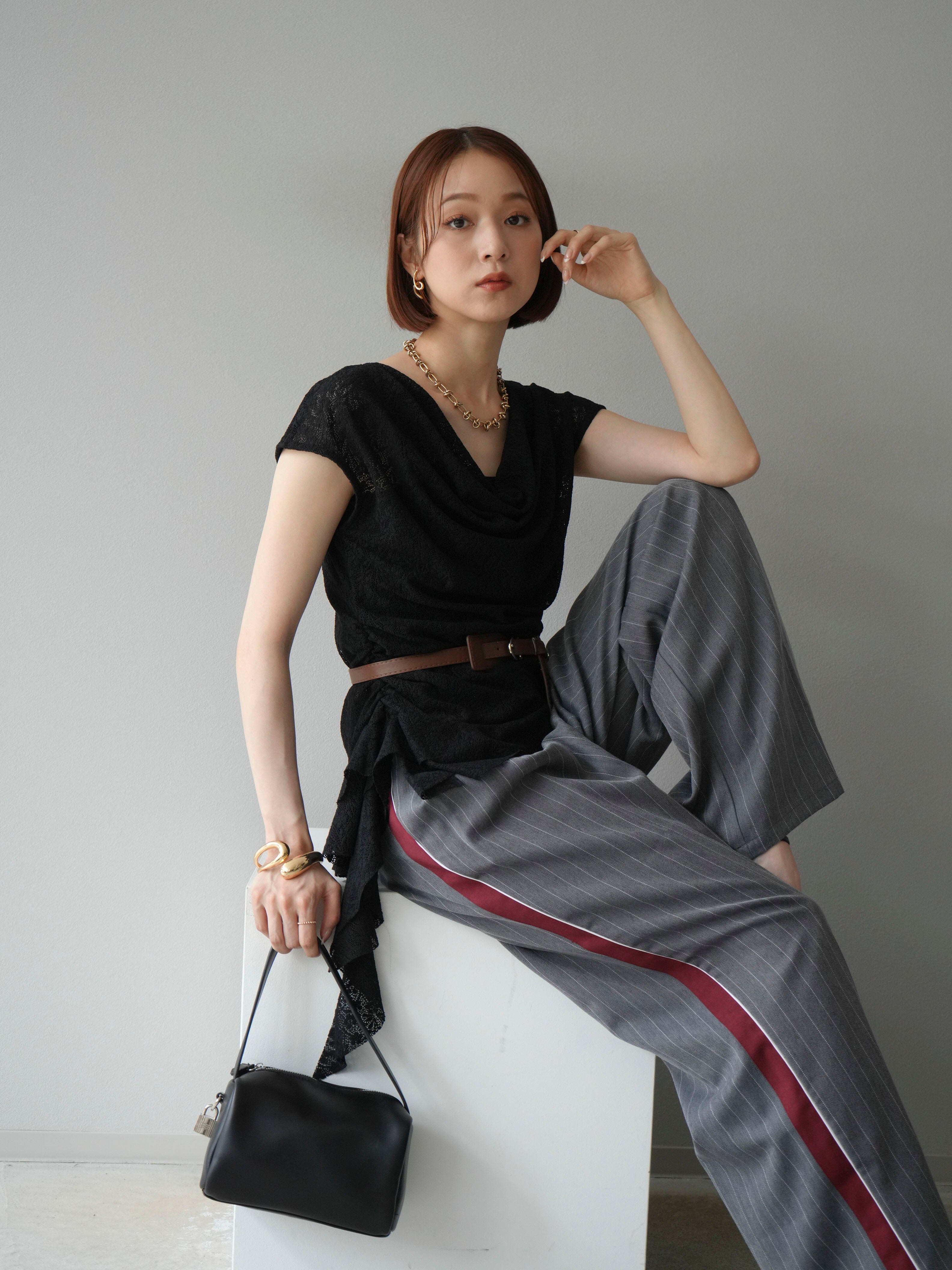 予約]サイドラインストライプワイドパンツ/グレー – Lumier