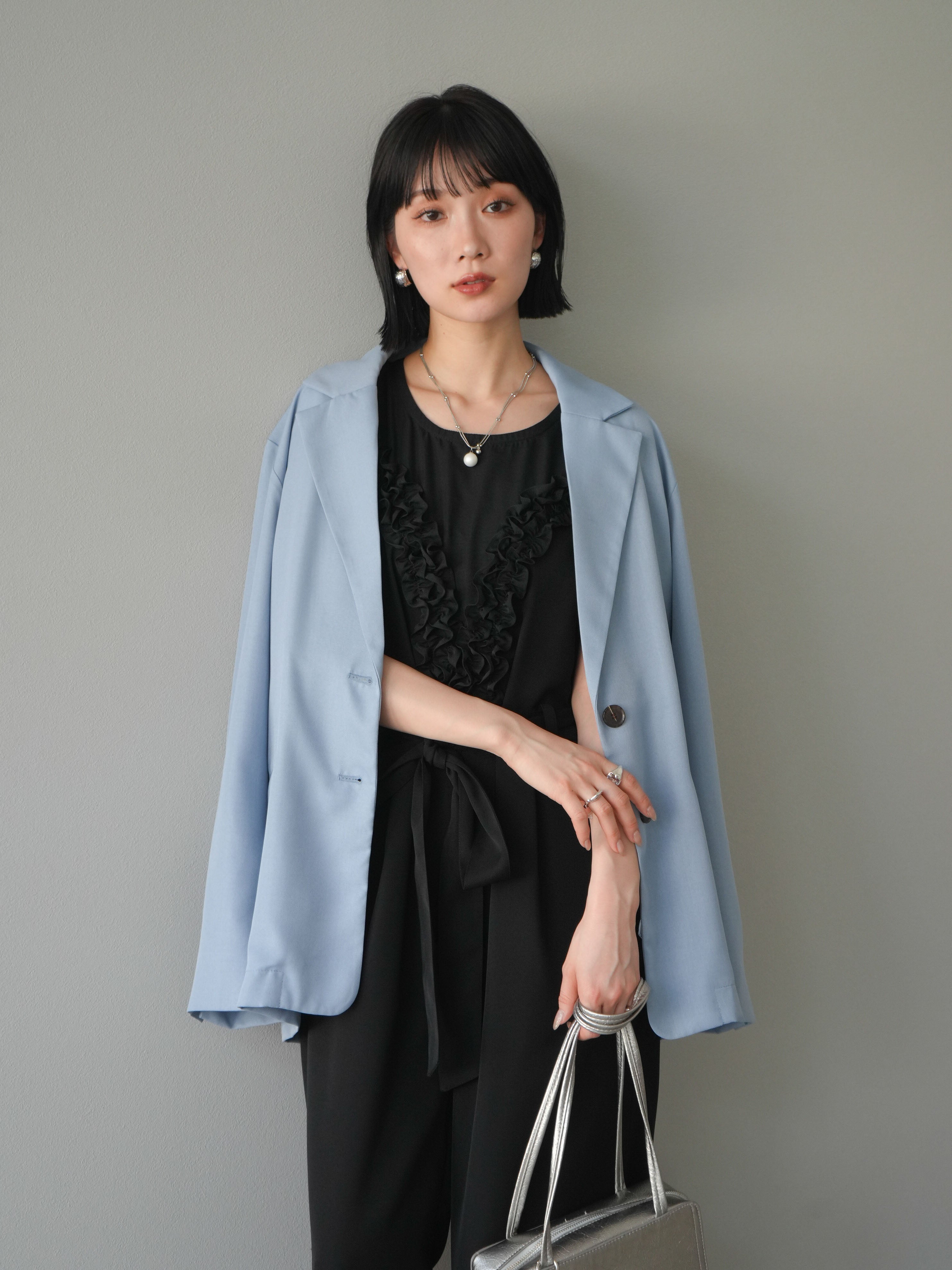 予約]リネンタッチテーラードジャケット/ライトブルー – Lumier