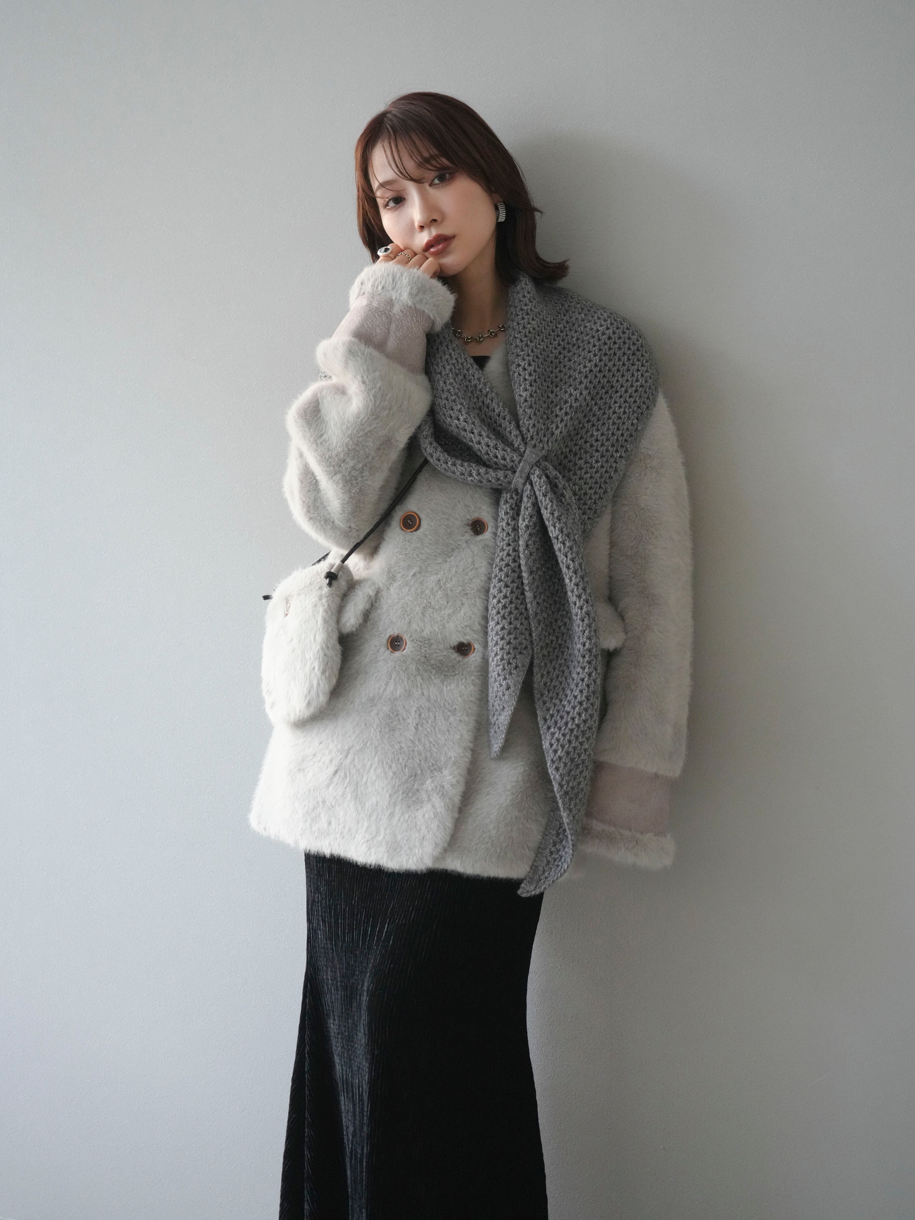 予約]バッグ付エコファーノーカラーコート/gray – Lumier