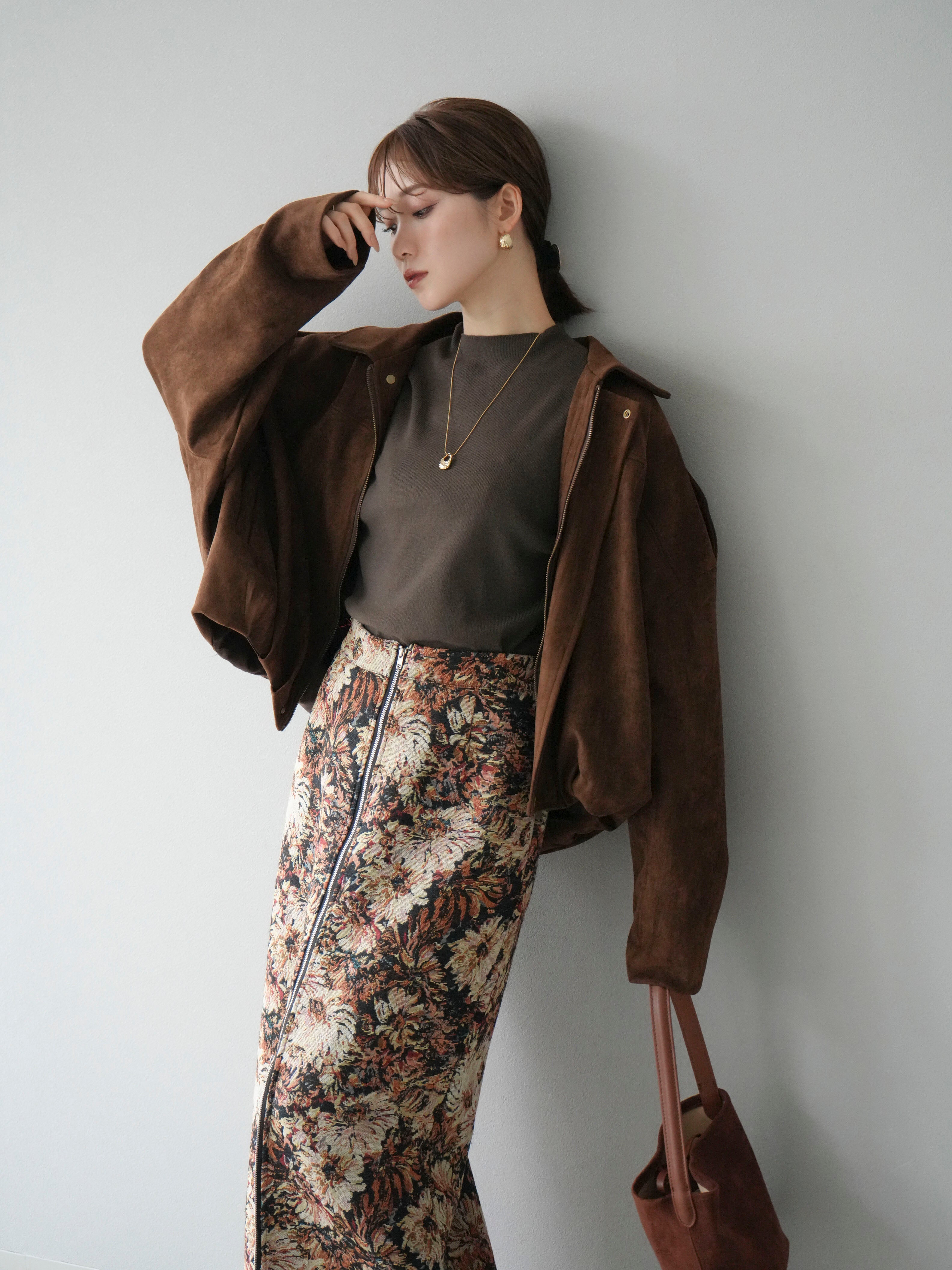 SET]スウェードオーバーブルゾン+ゴブランフロントジップタイト