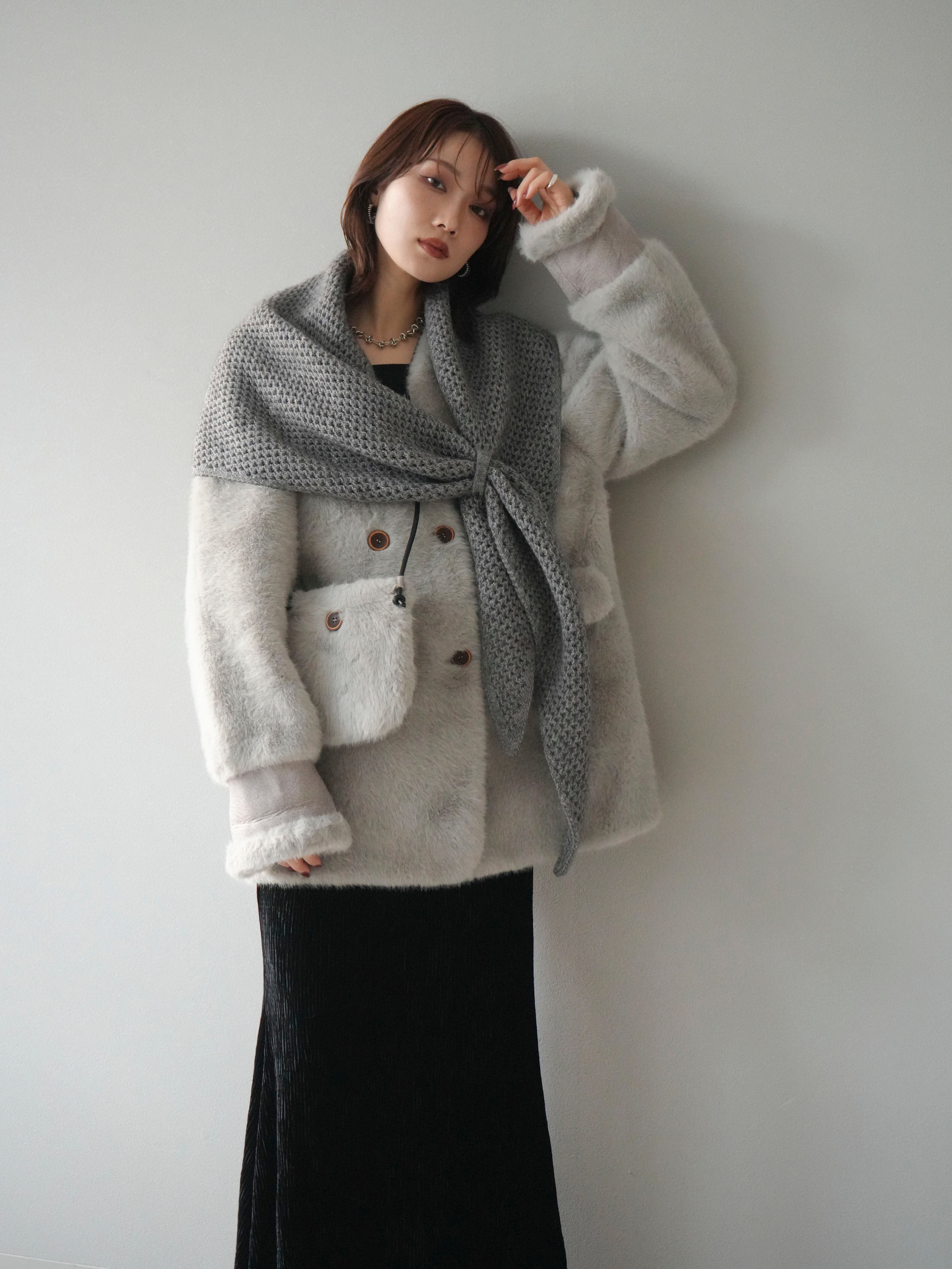 予約]バッグ付エコファーノーカラーコート/gray – Lumier