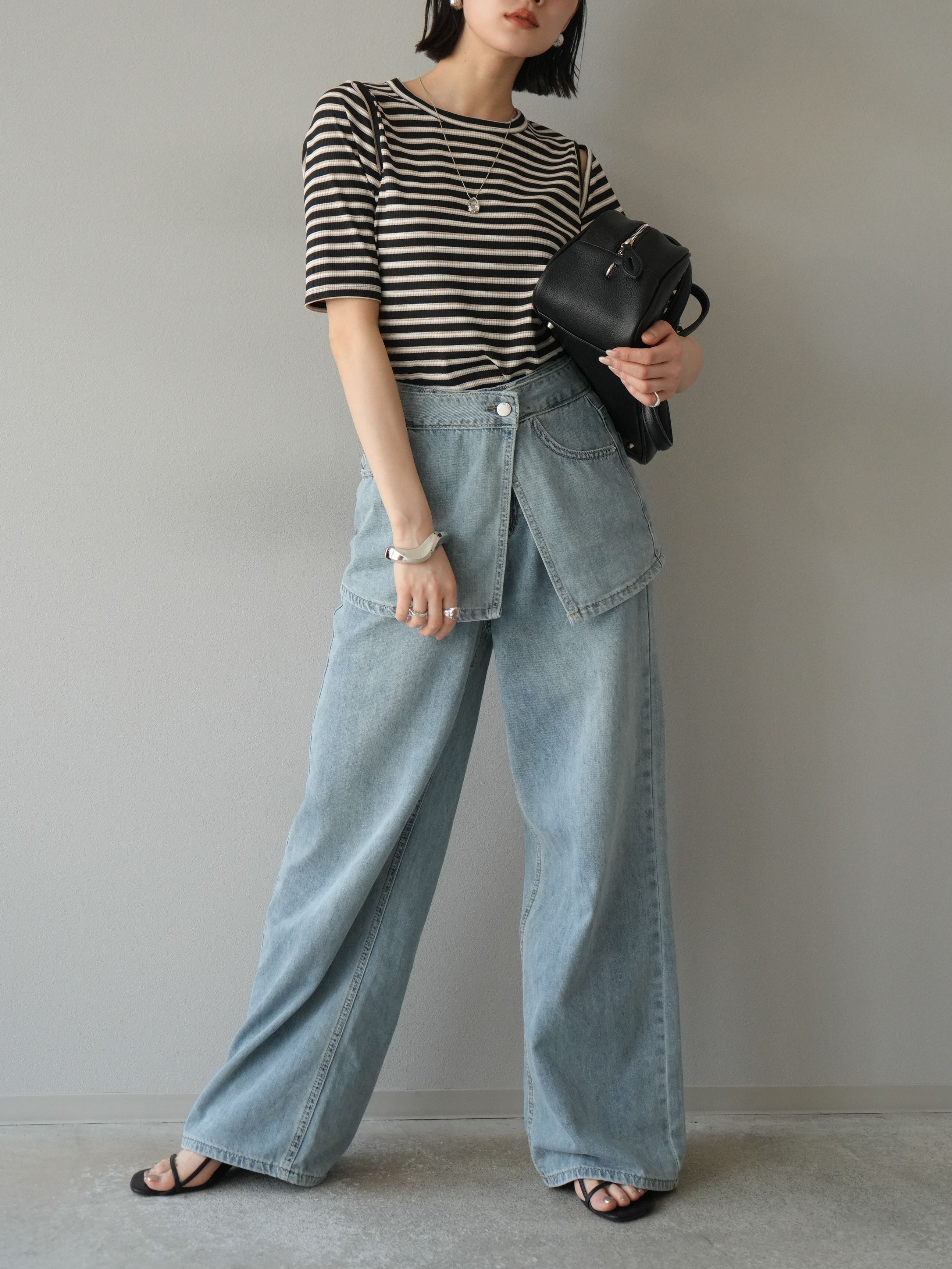 予約]コルセット付ワイドデニムパンツ/ライトブルー – Lumier
