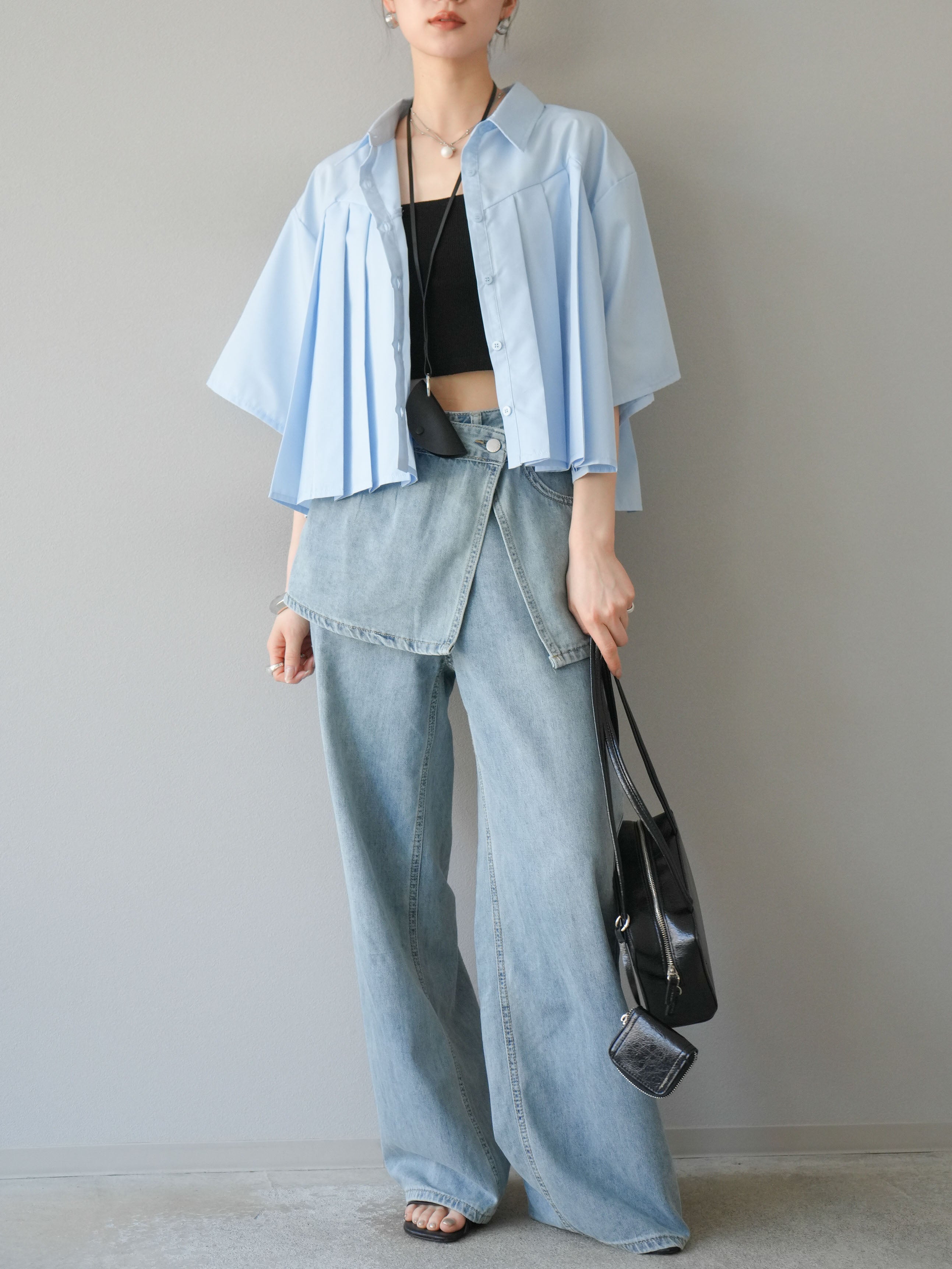 予約]コルセット付ワイドデニムパンツ/ライトブルー – Lumier