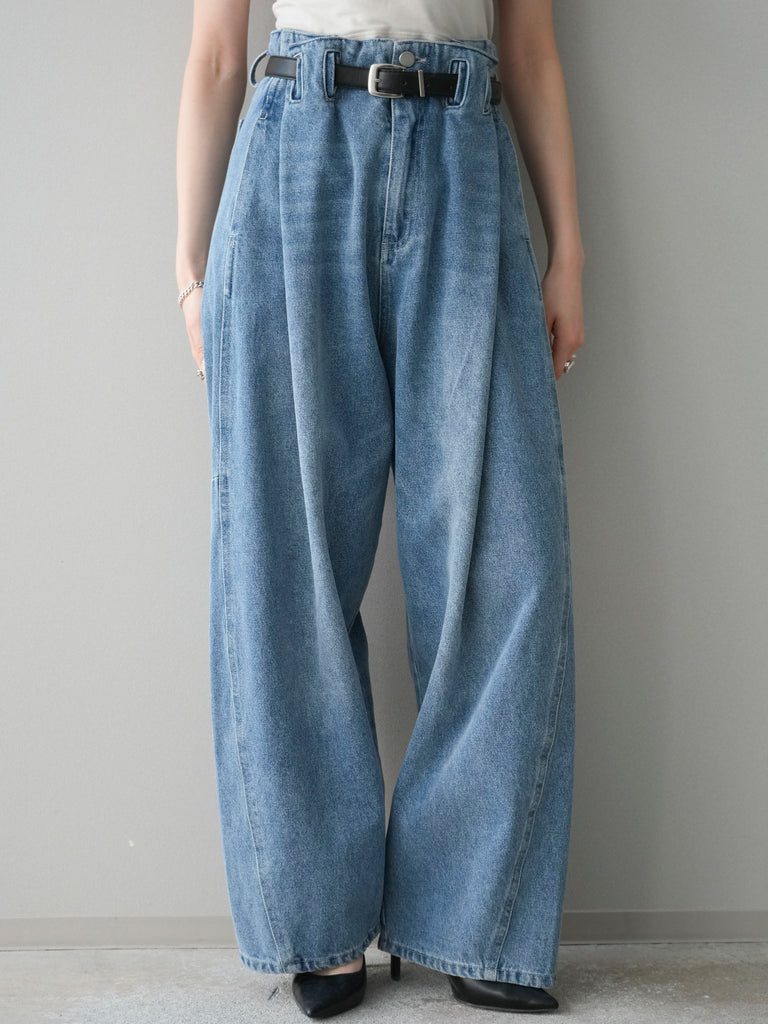 予約]ハイウエストベルトループデザインデニムパンツ/blue – Lumier