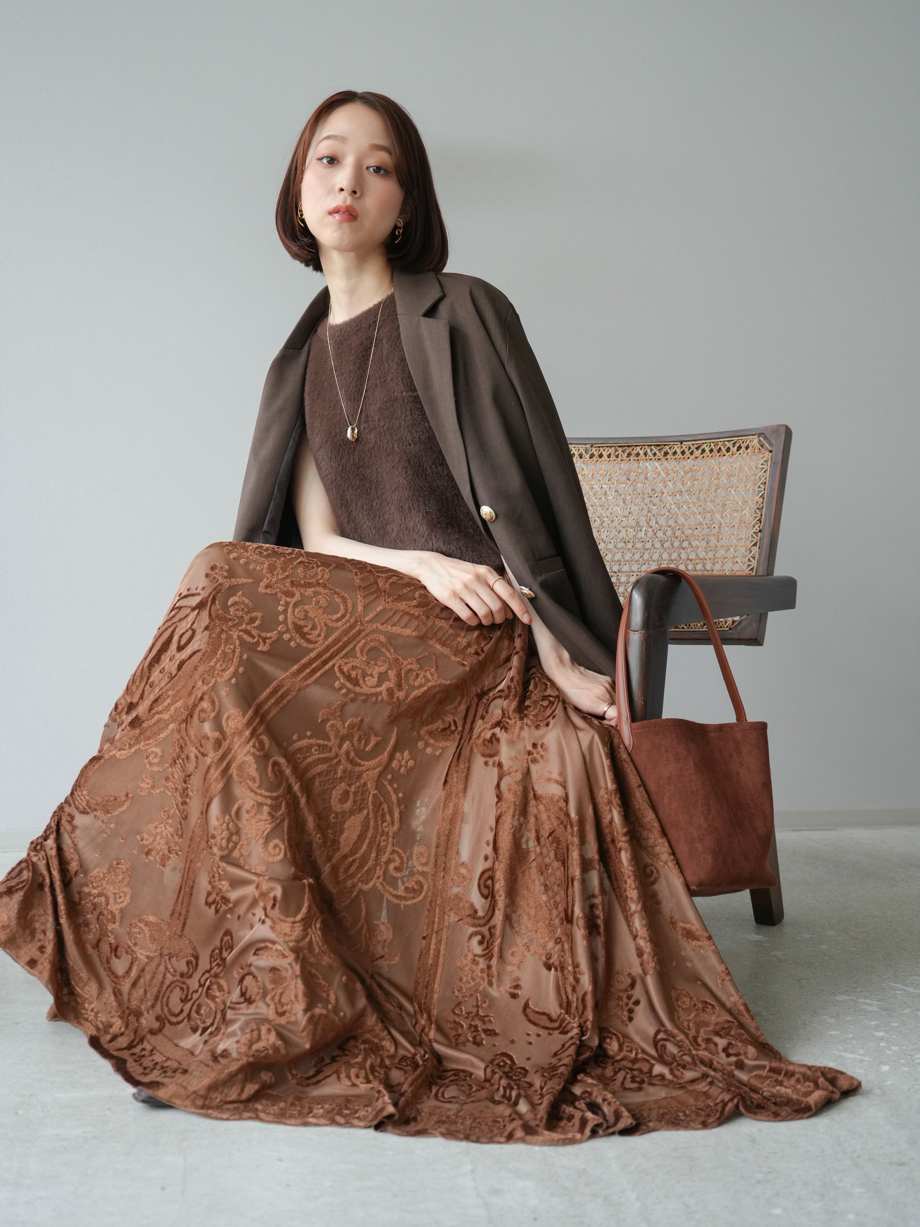 予約]ゴールドボタンツイルダブルテーラードジャケット/ブラウン – Lumier