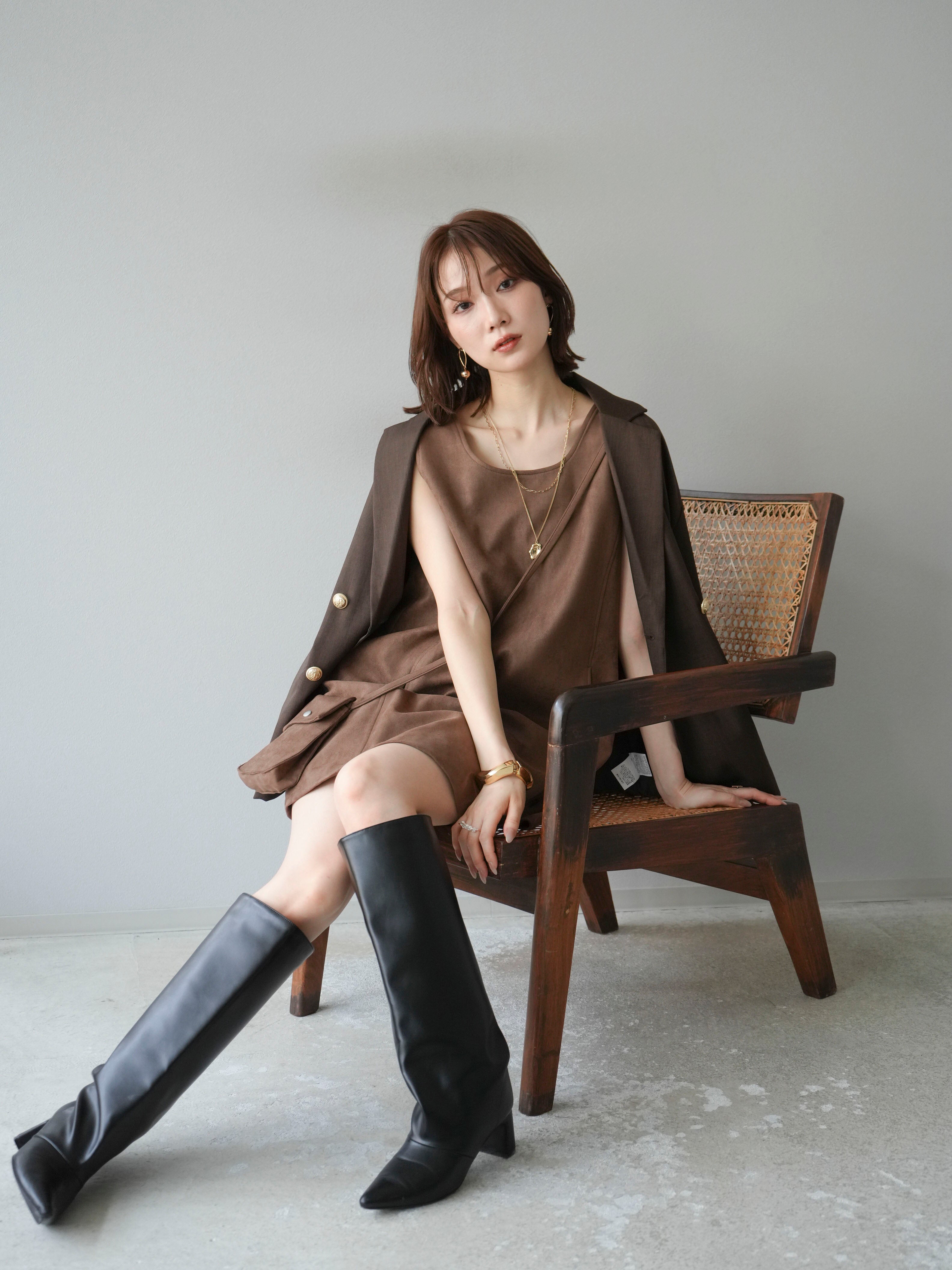 SET]ゴールドボタンツイルダブルテーラードジャケット+ショルダー