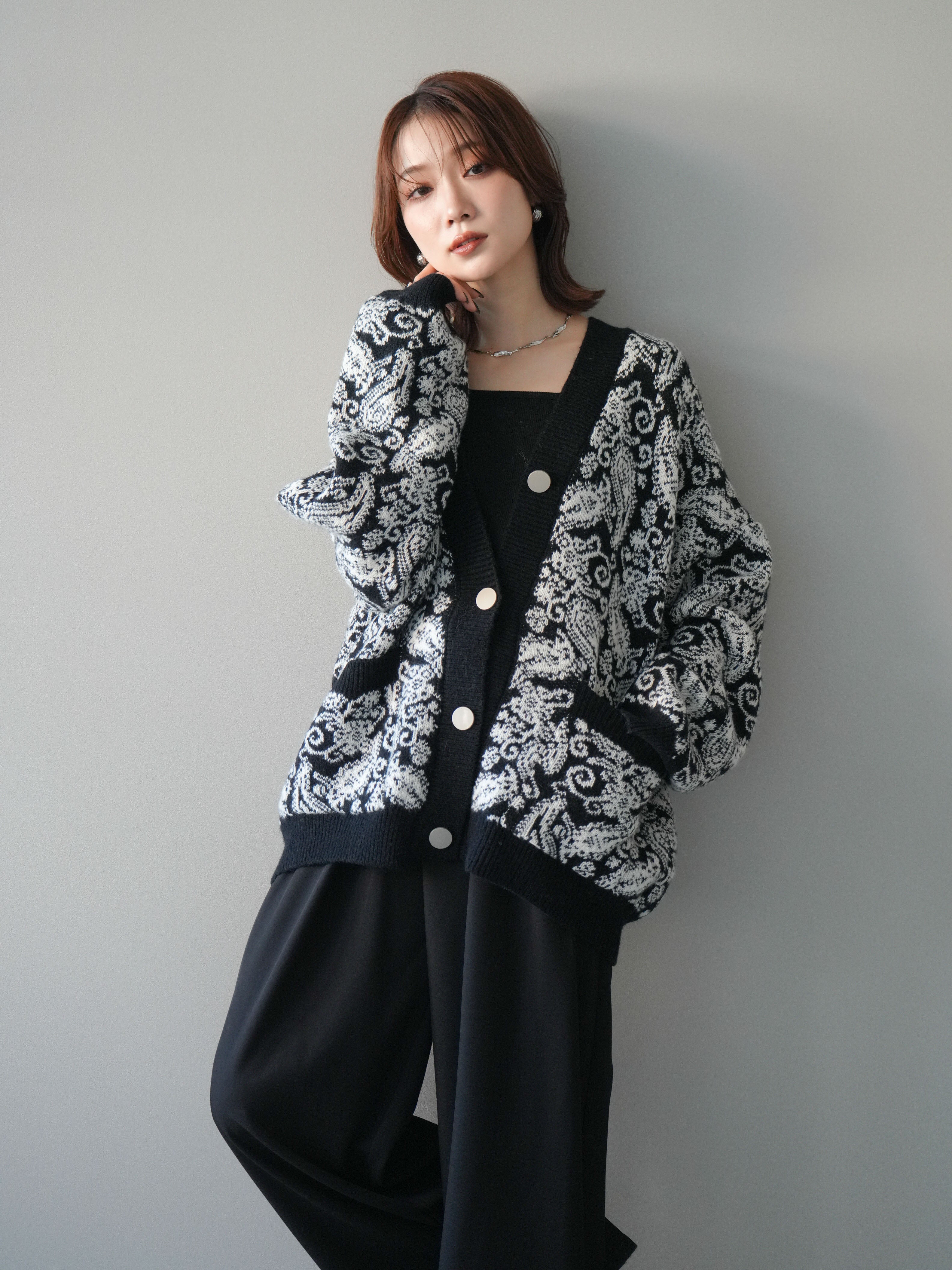 予約]ペイズリー柄ニットカーディガン/black – Lumier