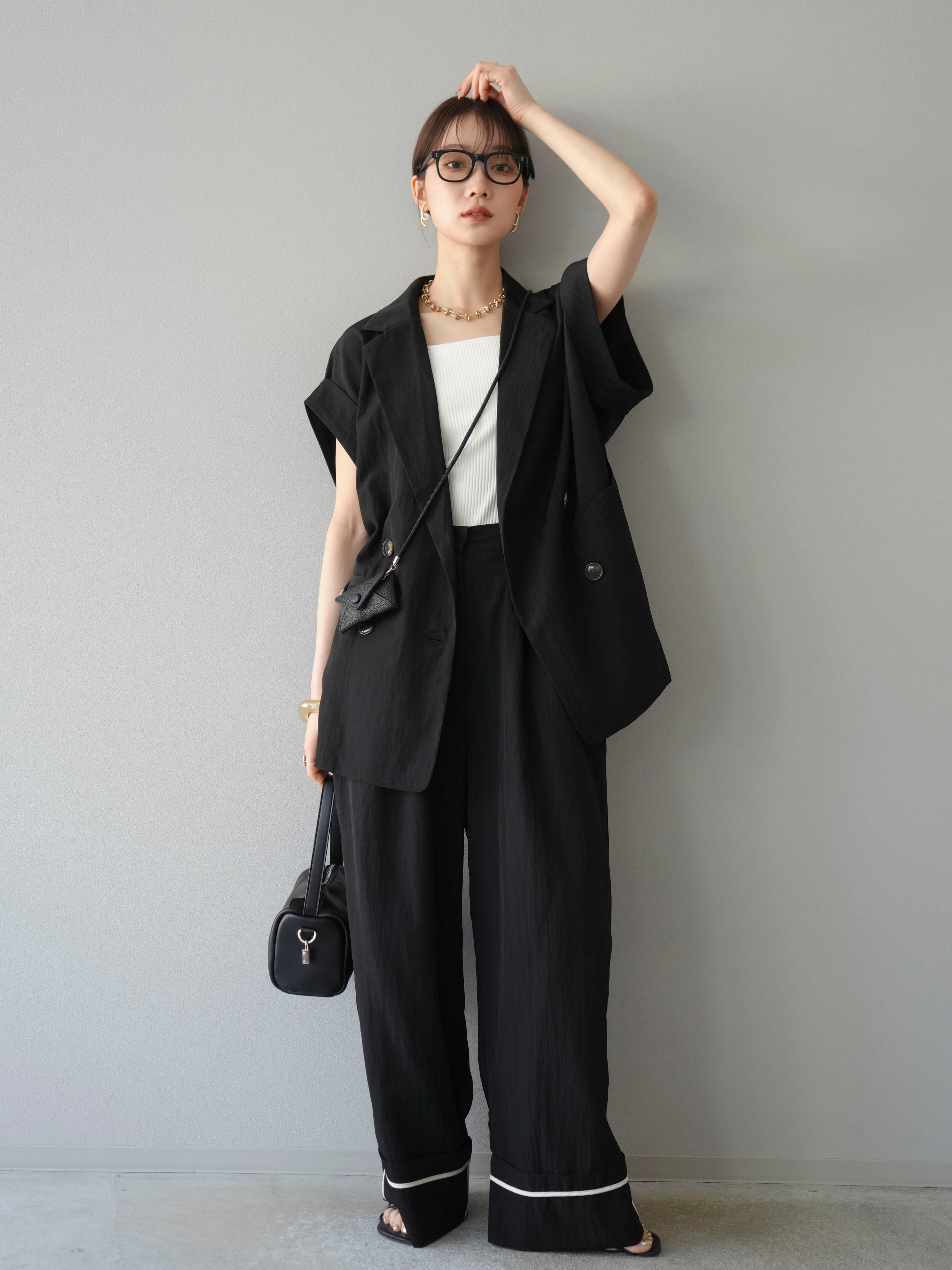 SET]リネンライクノースリーブダブルジレ+リネンライク裾リターン