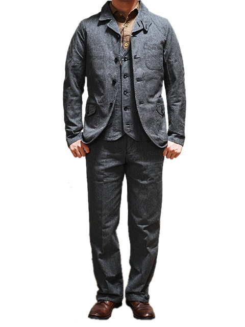 ORGUEIL（オルゲイユ） 】 撚り杢ストライプサックスリーピース