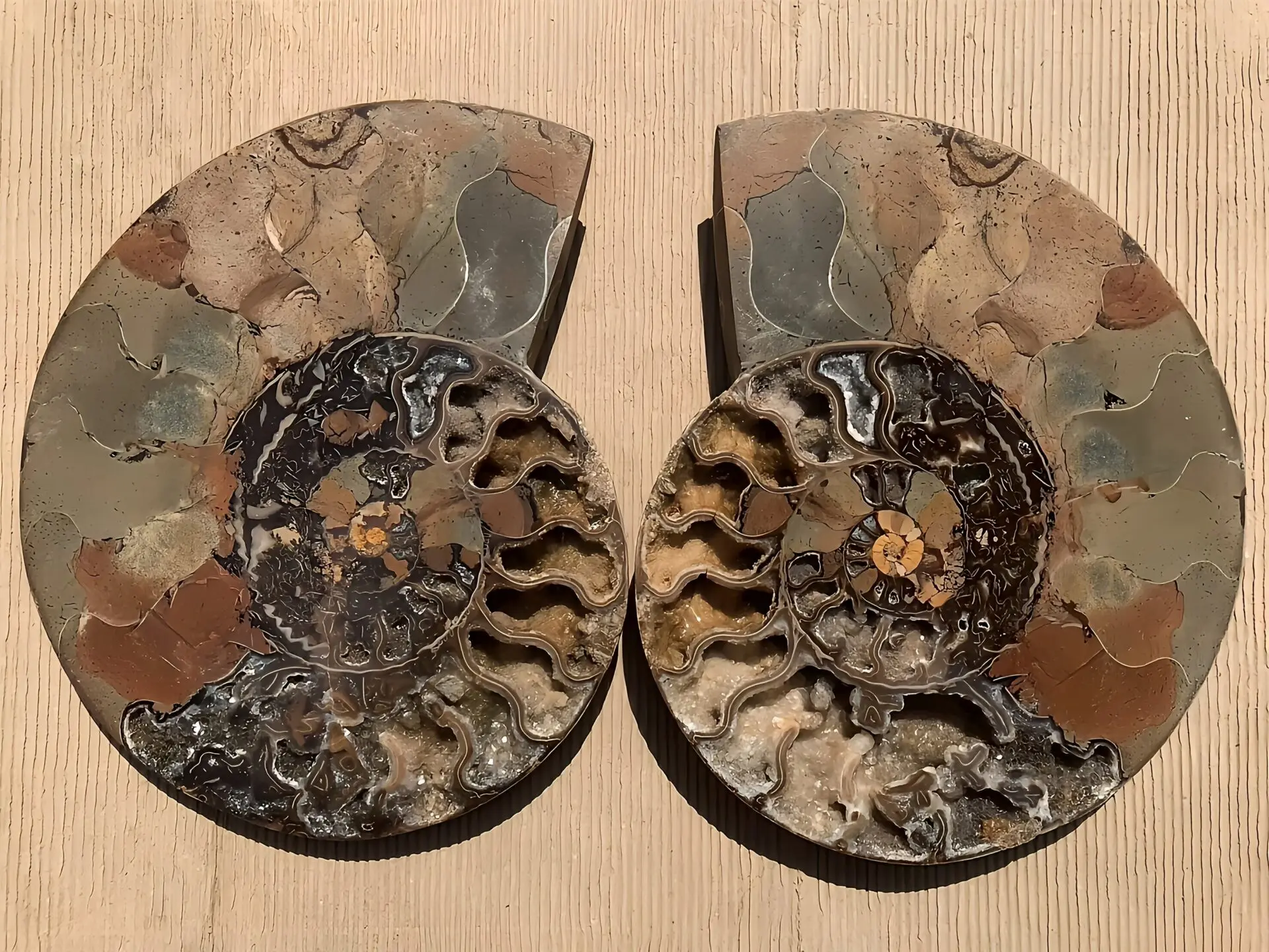 マダガスカル産 アンモナイト化石結晶化（クリオニセラス） スライス