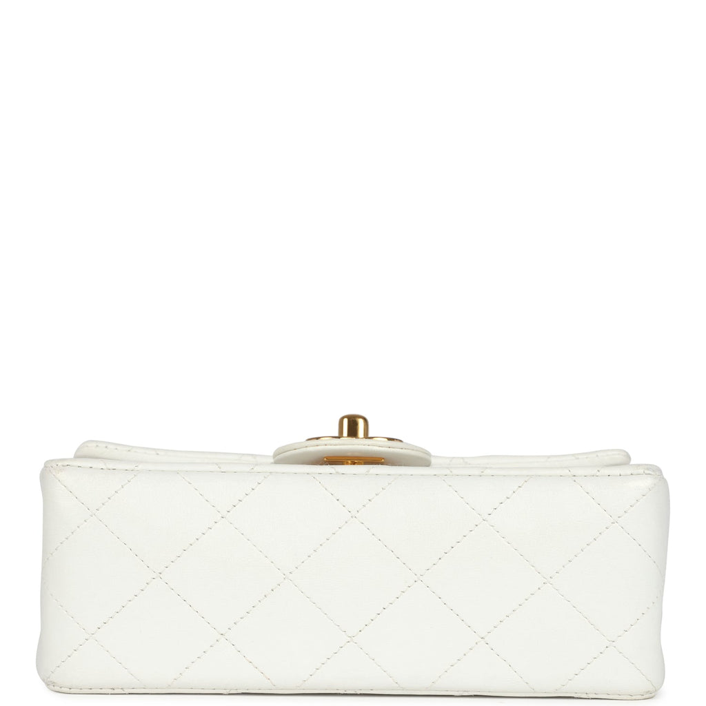 Vintage Chanel Mini Square Flap Bag White Lambskin Gold Hardware