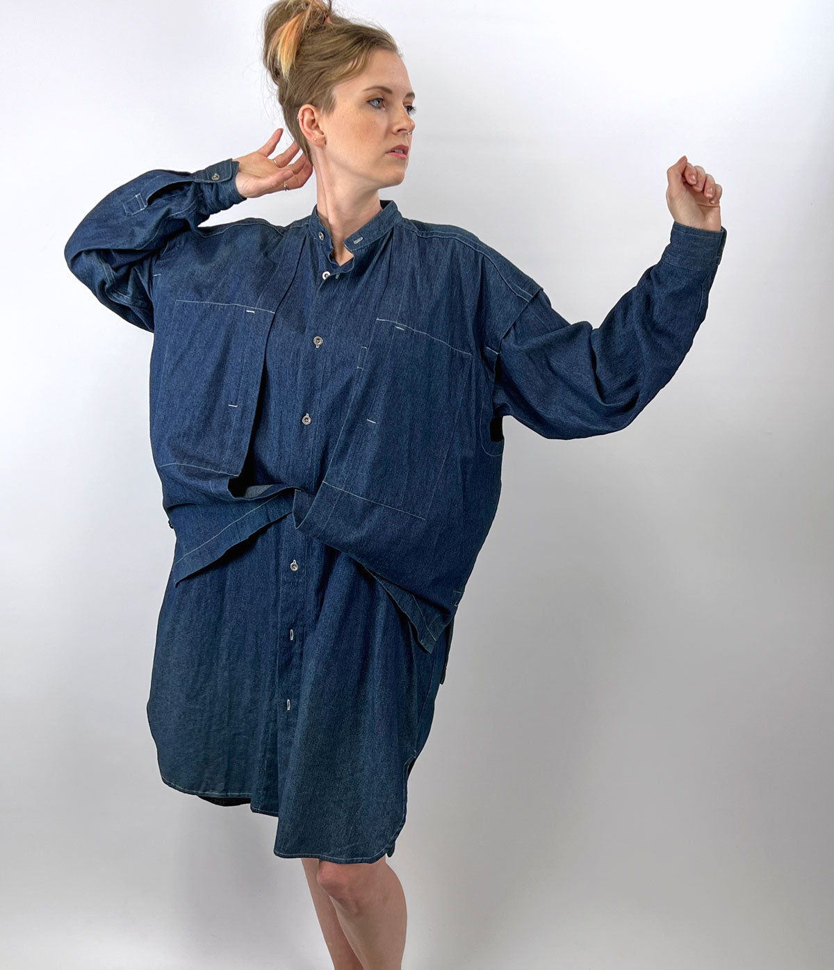 80s 90s Indigo Denim Coat Dress Issey Miyake Vintage Plantation