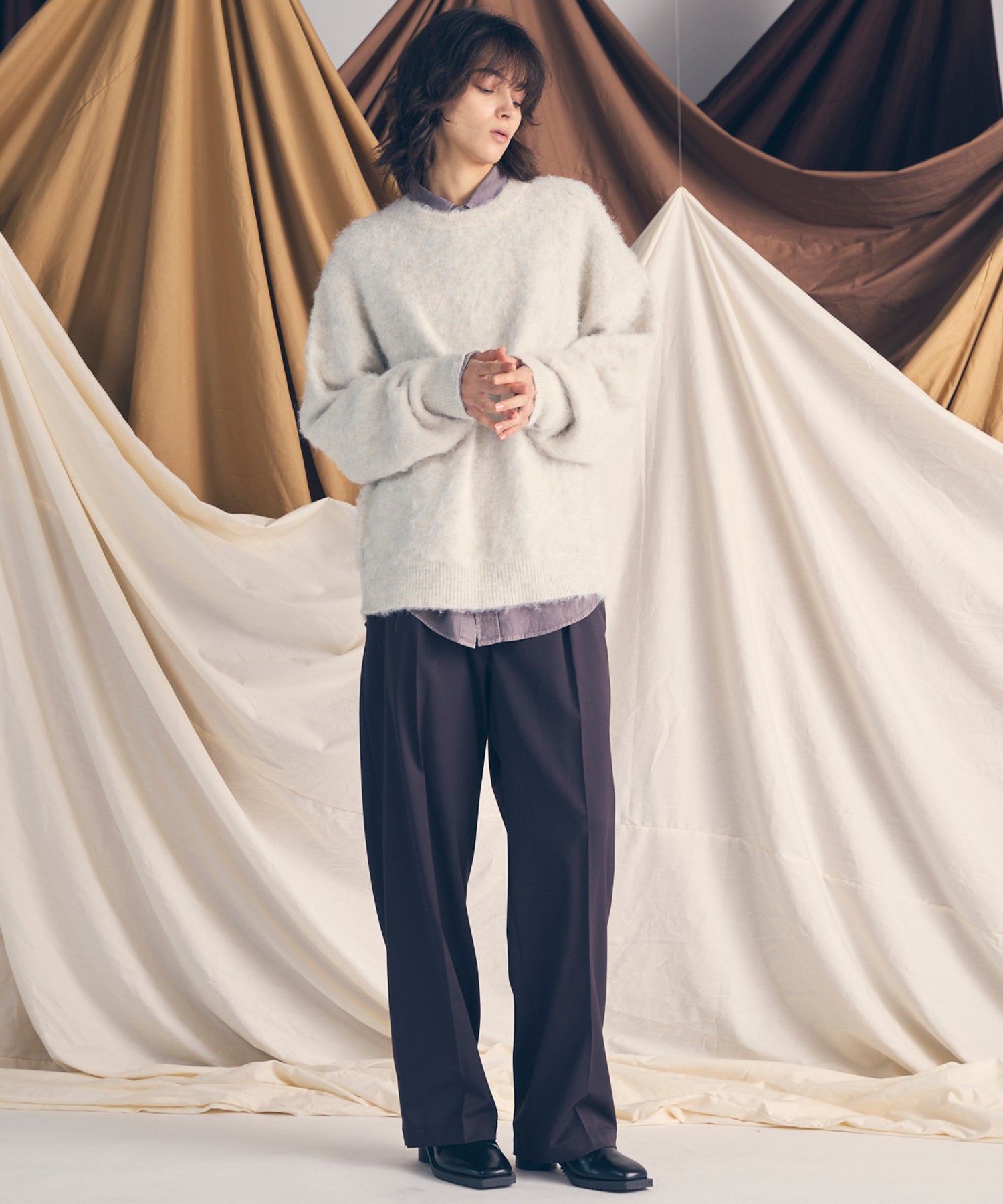 Wool Mix Smooth Prime Wide One-Tuck Wide Pants
