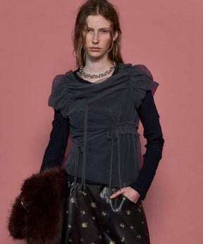 Shirring Mini Puff Sleeve Tops