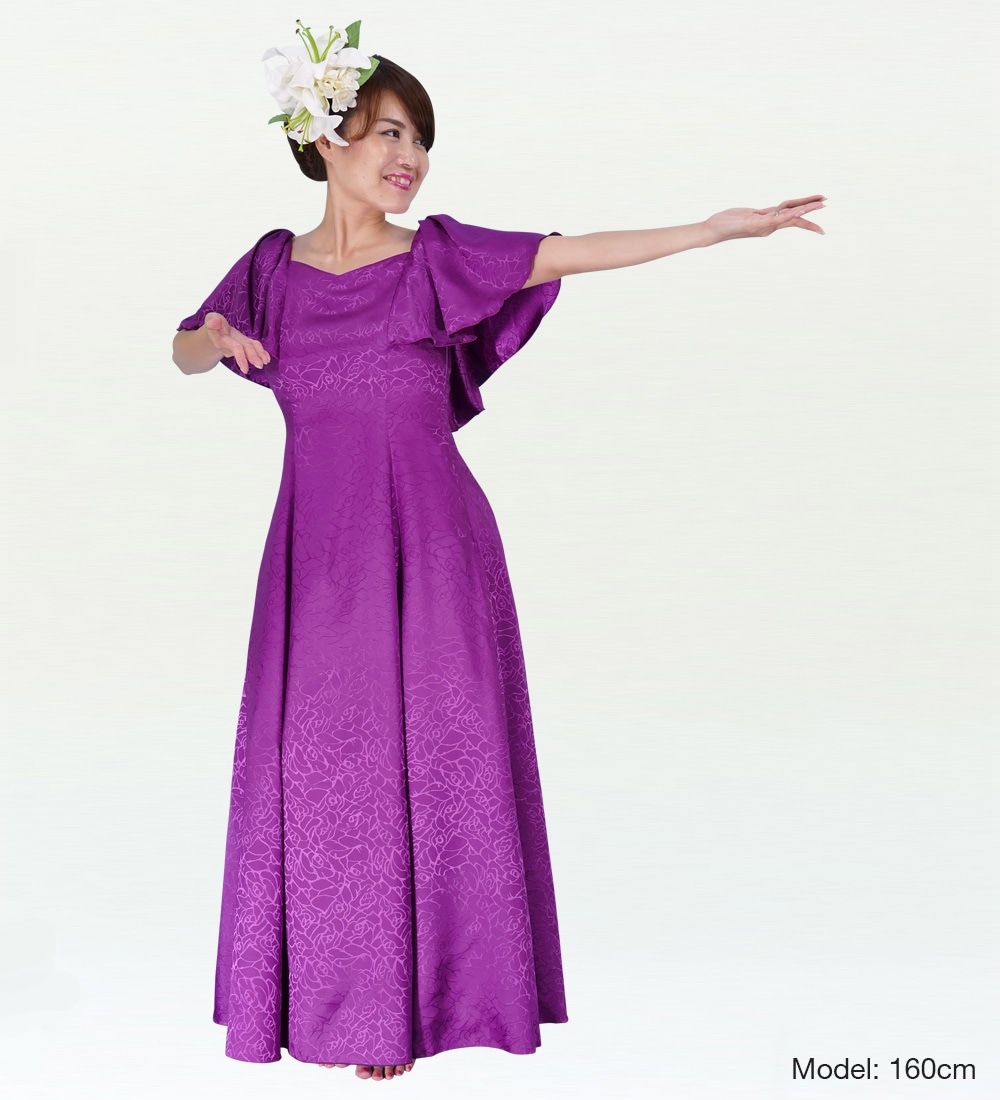 フラダンス ムームー フリル袖 ロング丈ドレス パープル 3Lサイズ 2023pLLL