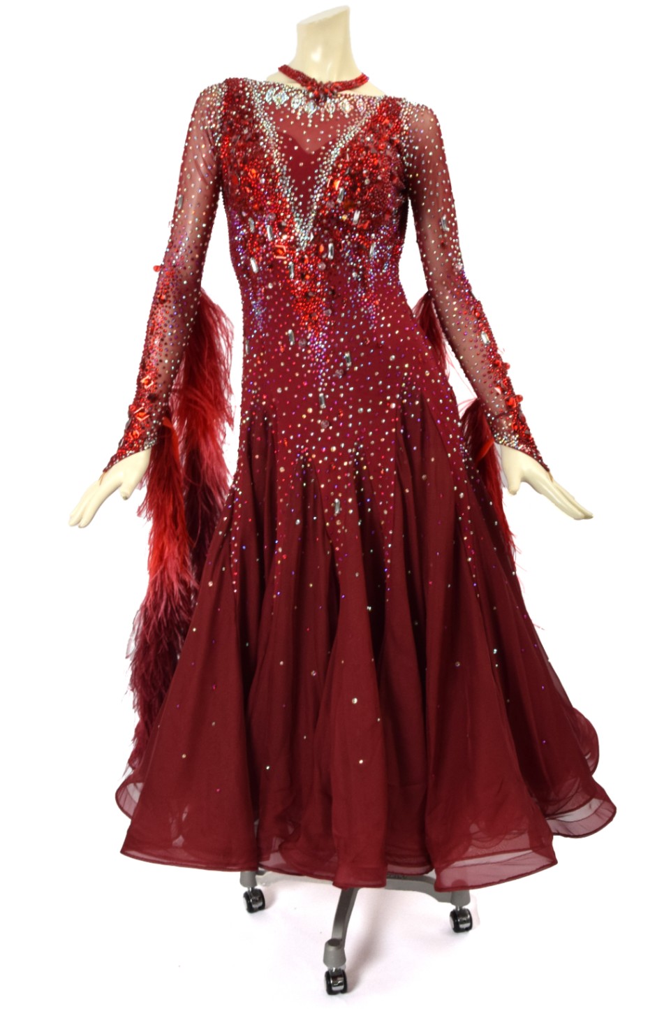 スタンダードドレス WS0644D ワイン M 社交ダンス モダンドレス ボール