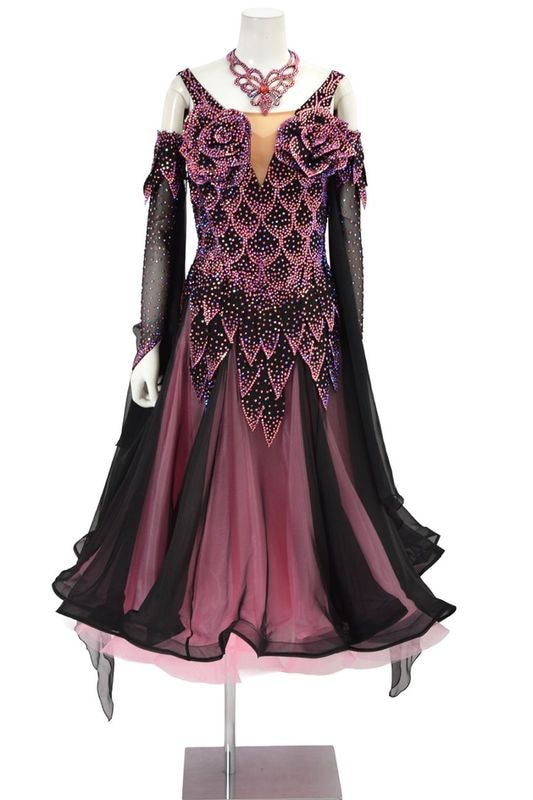 スタンダードドレス WS0607D ブラック/ローズピンク M 社交ダンス